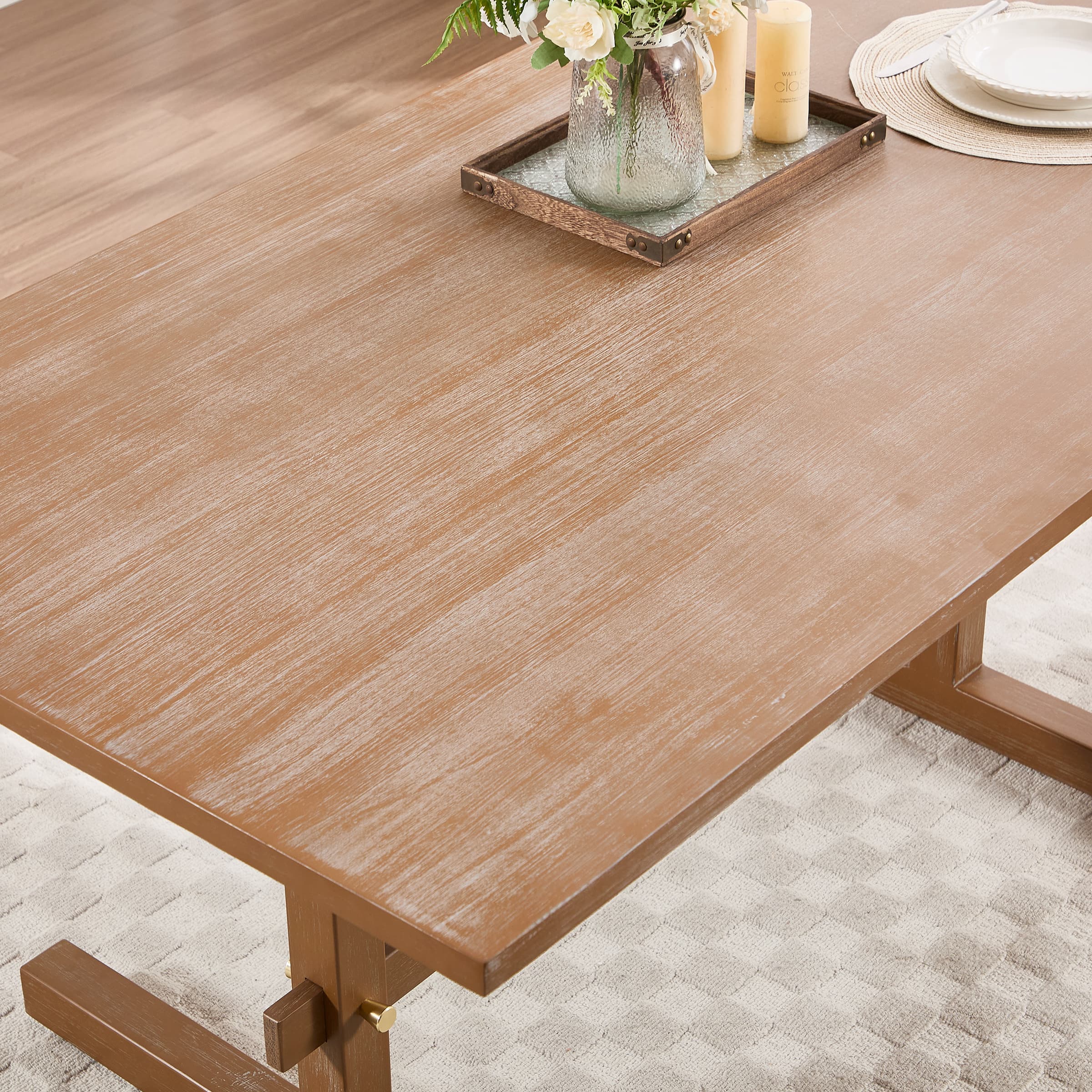 63"W Farmhouse Rectangular Wood Dining Table - 22837DT - Image 4