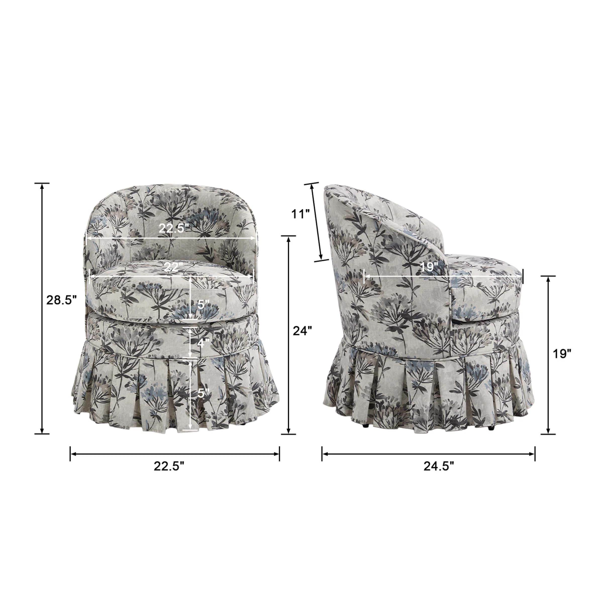 Dining Room Chairs with Pleated Skirt Set of 2 - 353DC - Image 7
