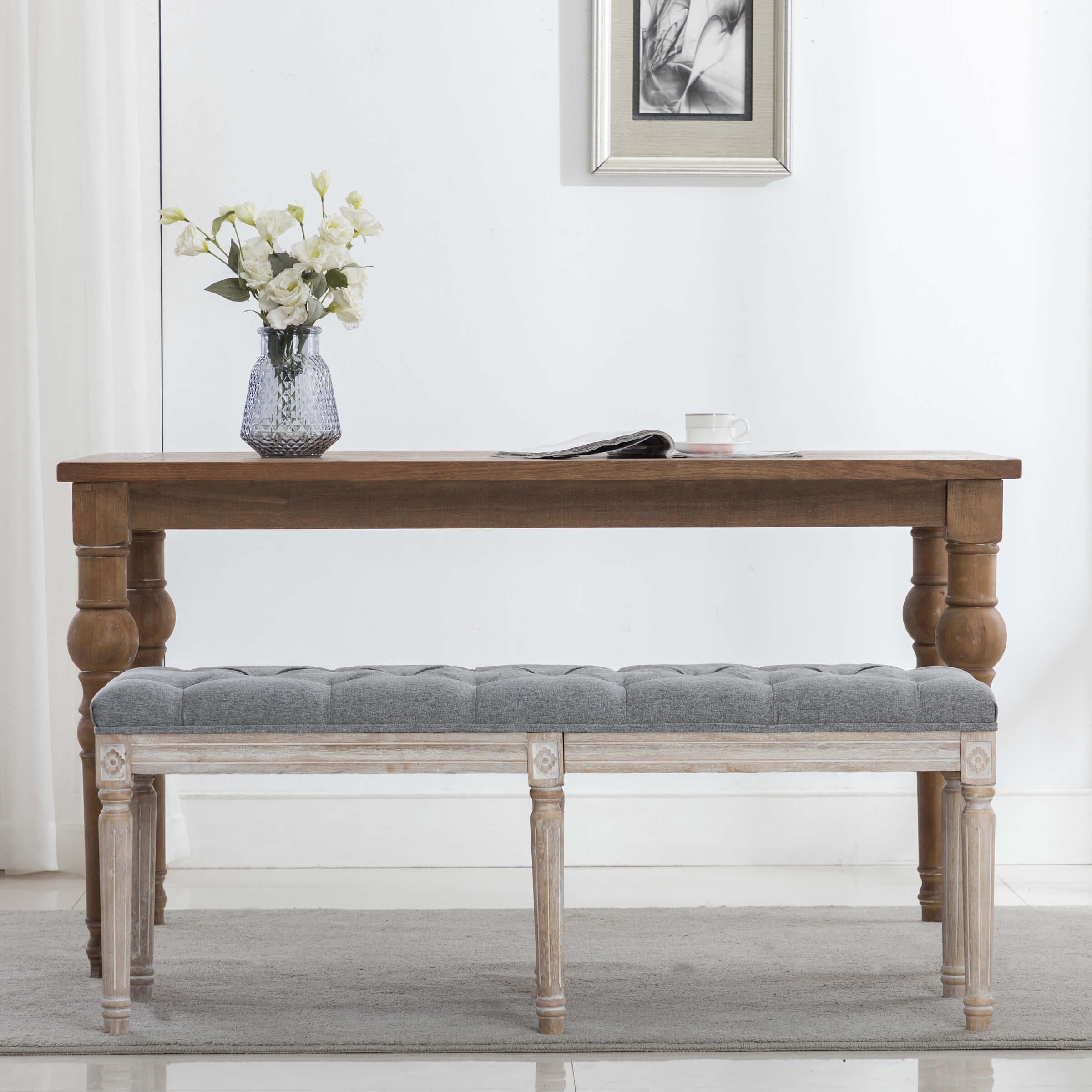Kmax Fabric Wood Legs Dining Bench - 7537BH - Image 12