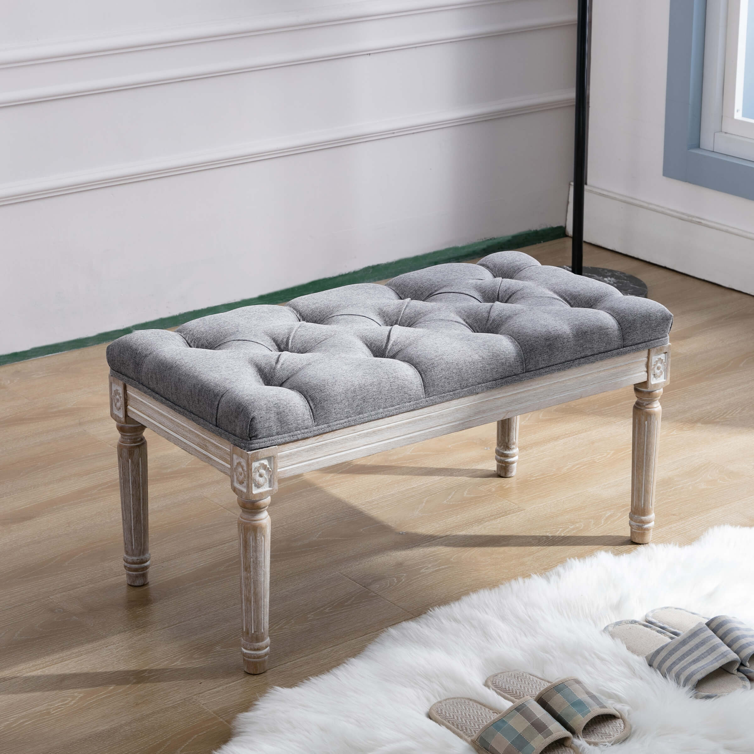 Kmax Fabric Wood Legs Dining Bench - 7537BH - Image 17
