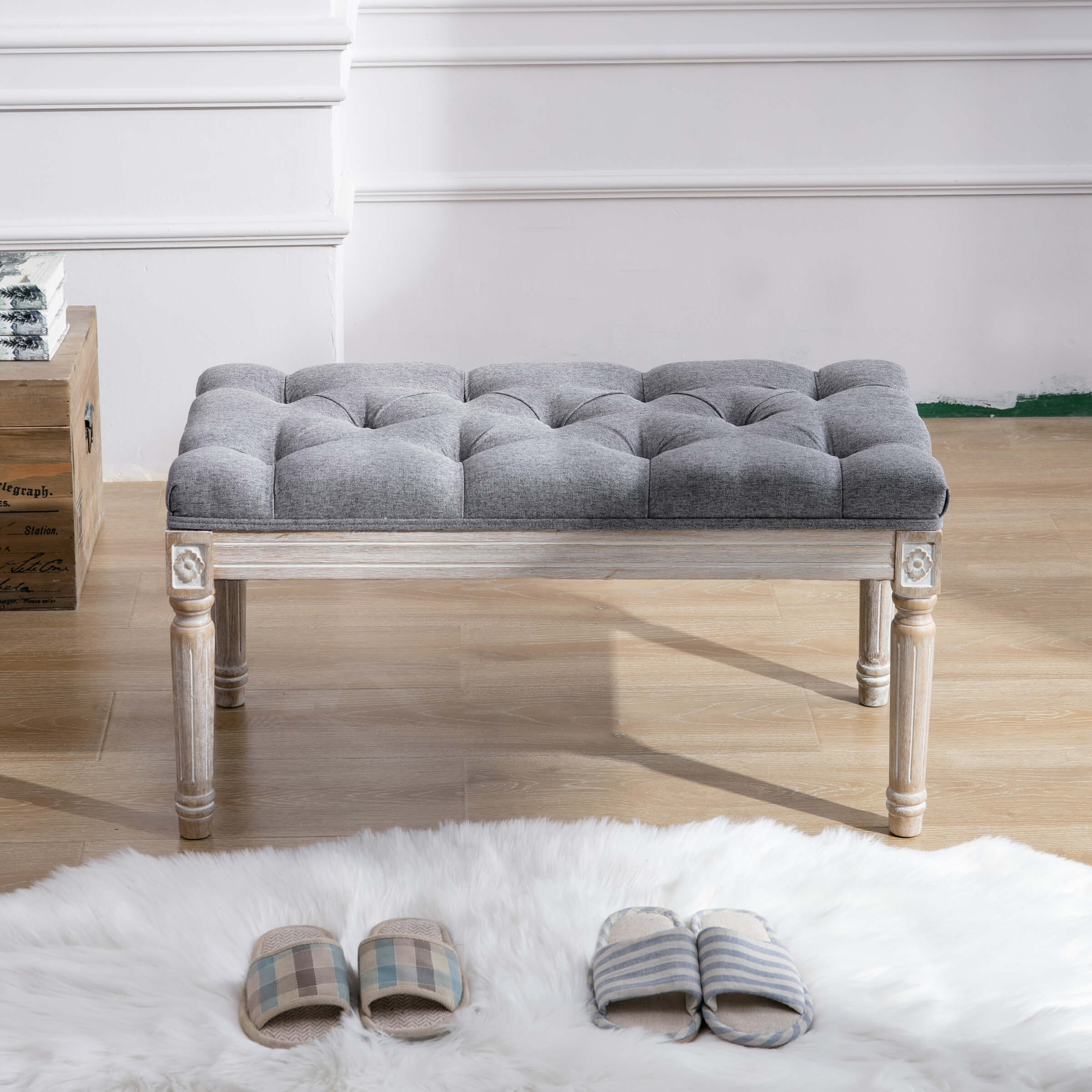 Kmax Fabric Wood Legs Dining Bench - 7537BH - Image 18