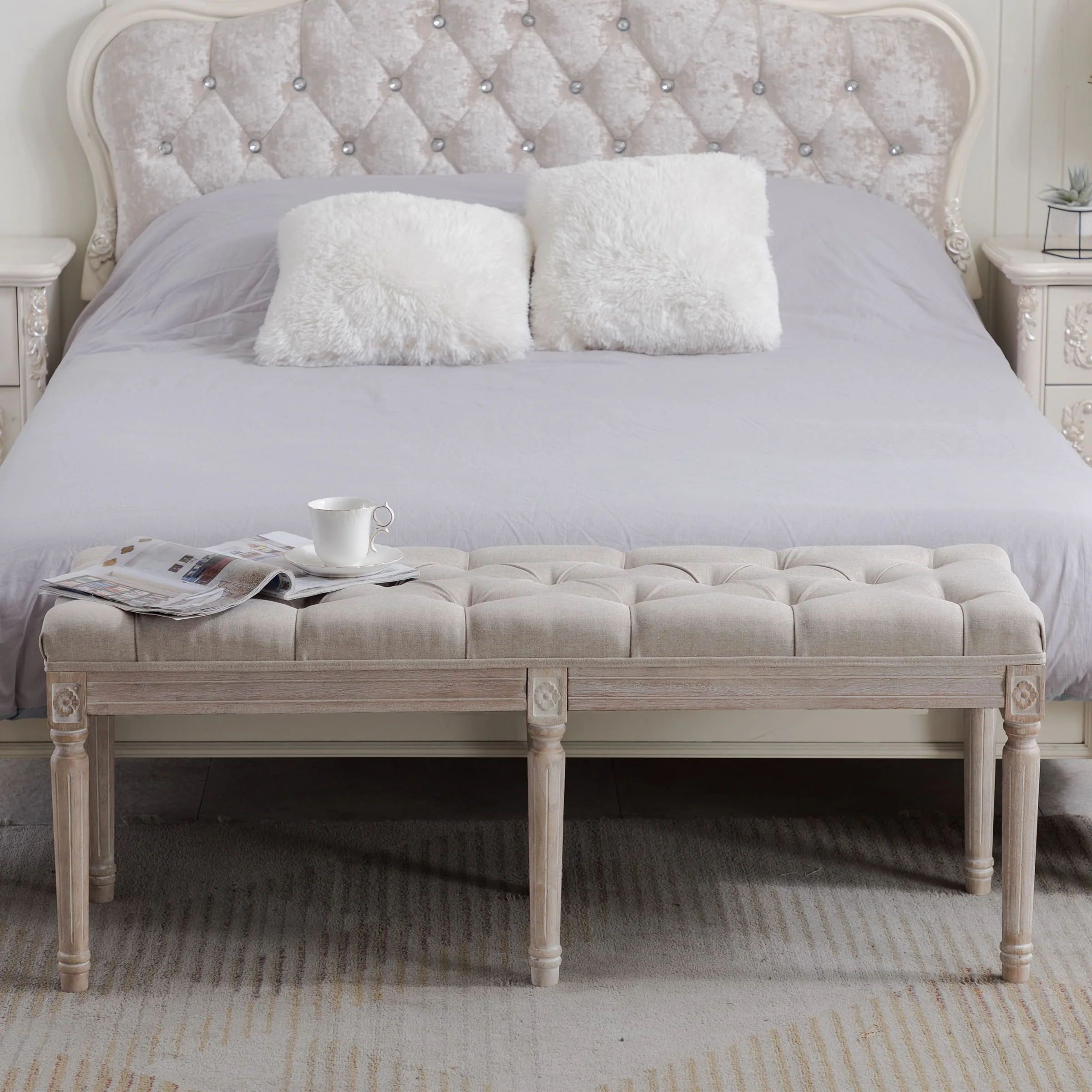 Kmax Fabric Wood Legs Dining Bench - 7537BH - Image 3