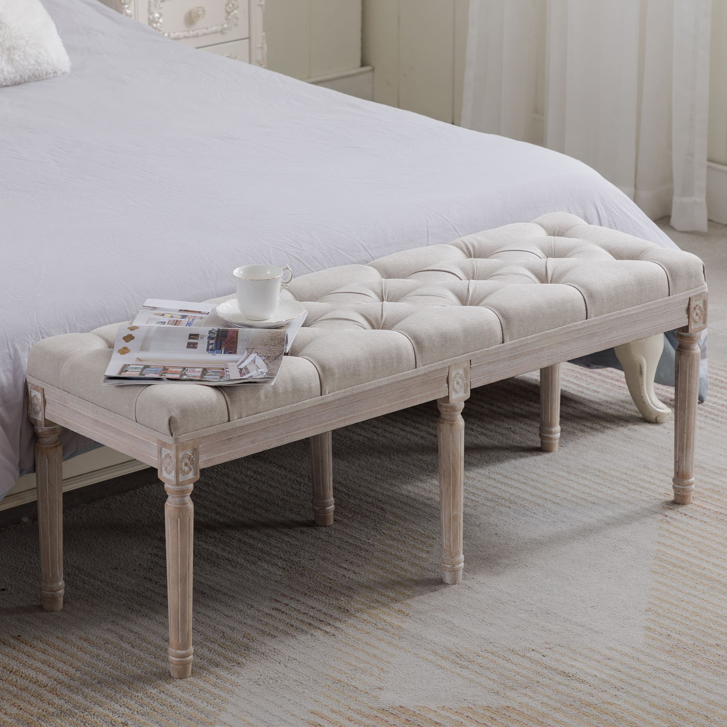 Kmax Fabric Wood Legs Dining Bench - 7537BH - Image 4