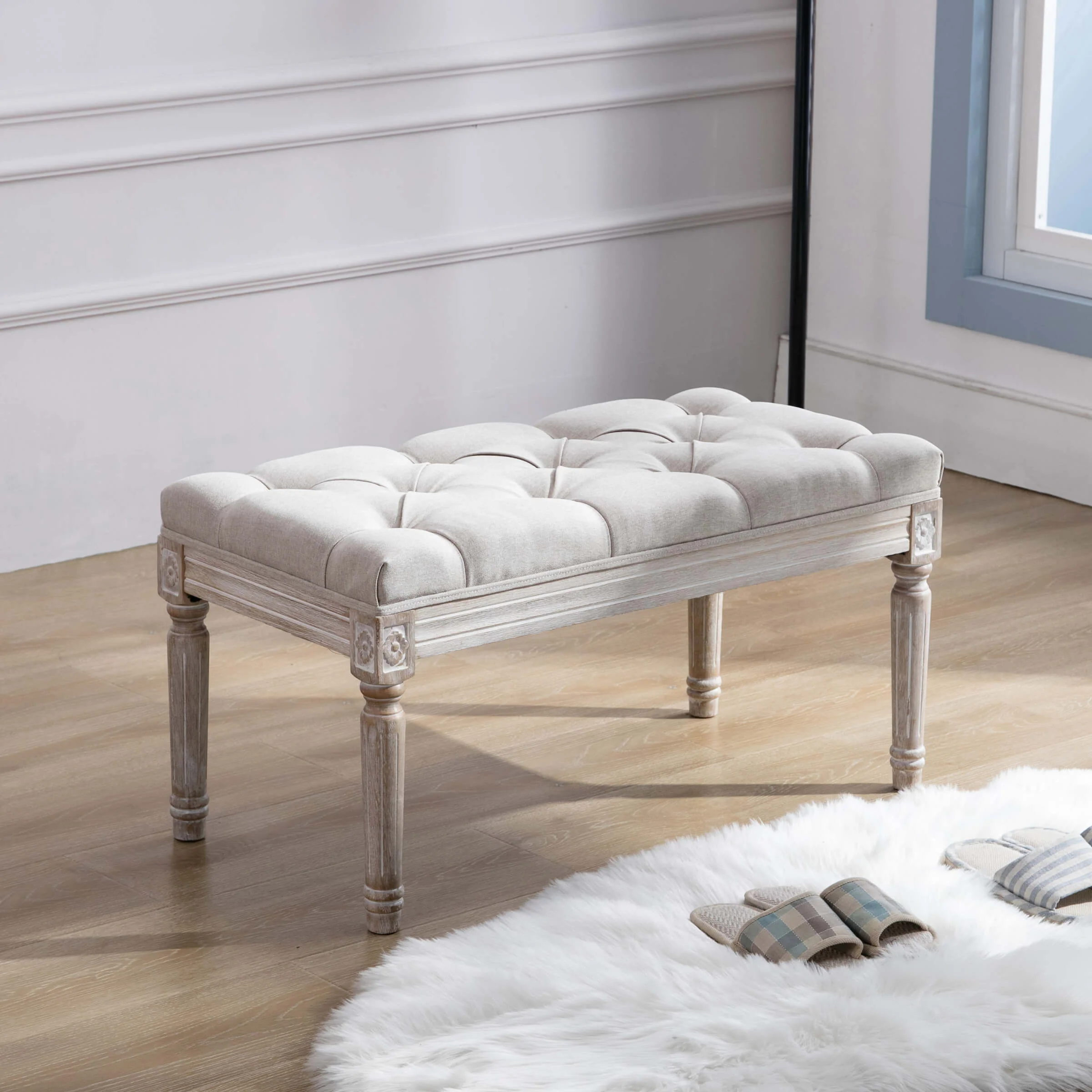 Kmax Fabric Wood Legs Dining Bench - 7537BH - Image 8