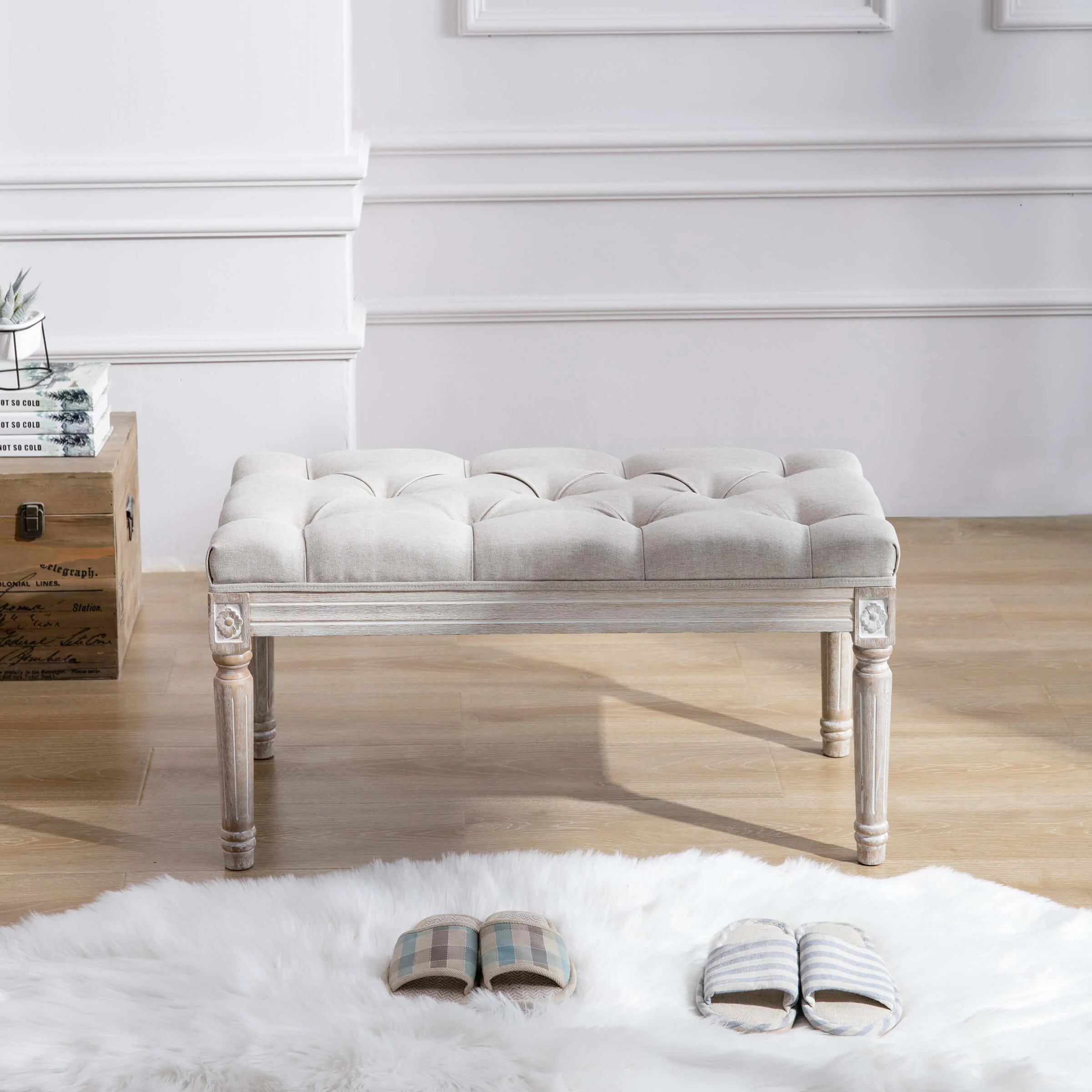 Kmax Fabric Wood Legs Dining Bench - 7537BH - Image 9