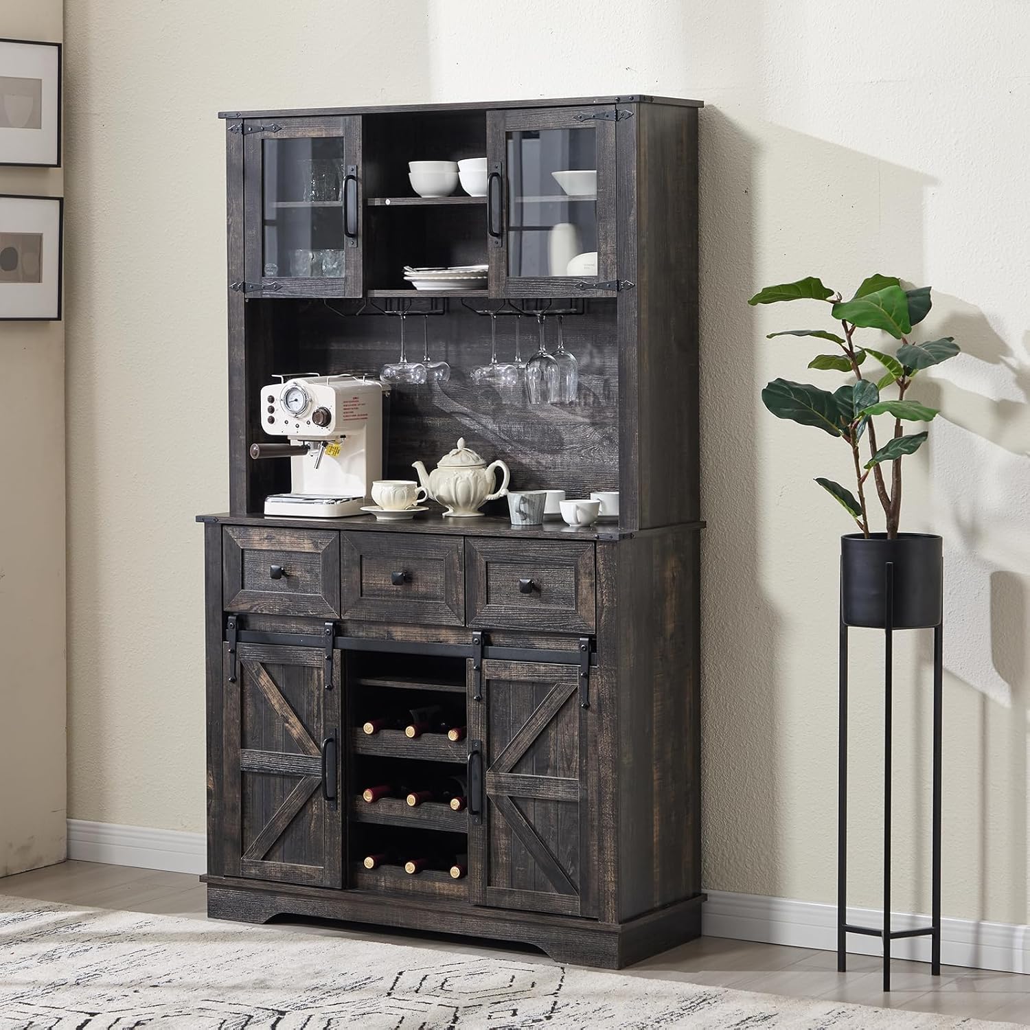 Farmhouse Coffee Bar Wine Cabinet - X158CB - Image 13