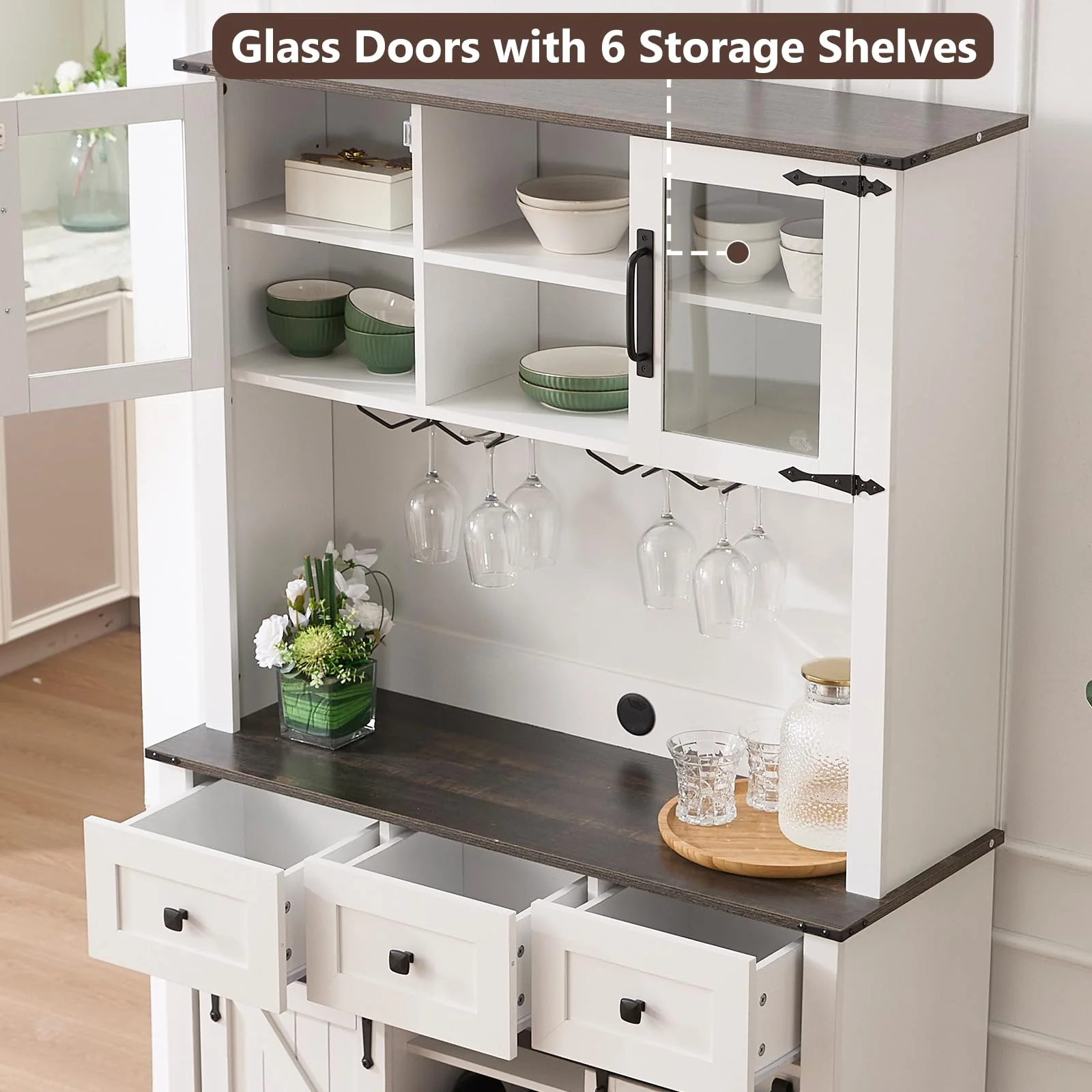 Farmhouse Coffee Bar Wine Cabinet - X158CB - Image 4