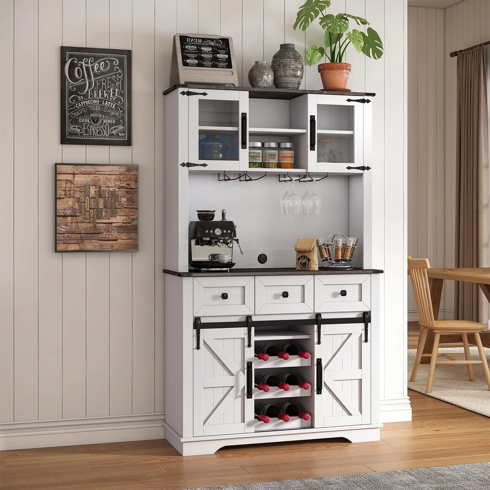 Farmhouse Coffee Bar Wine Cabinet - X158CB - Image 9