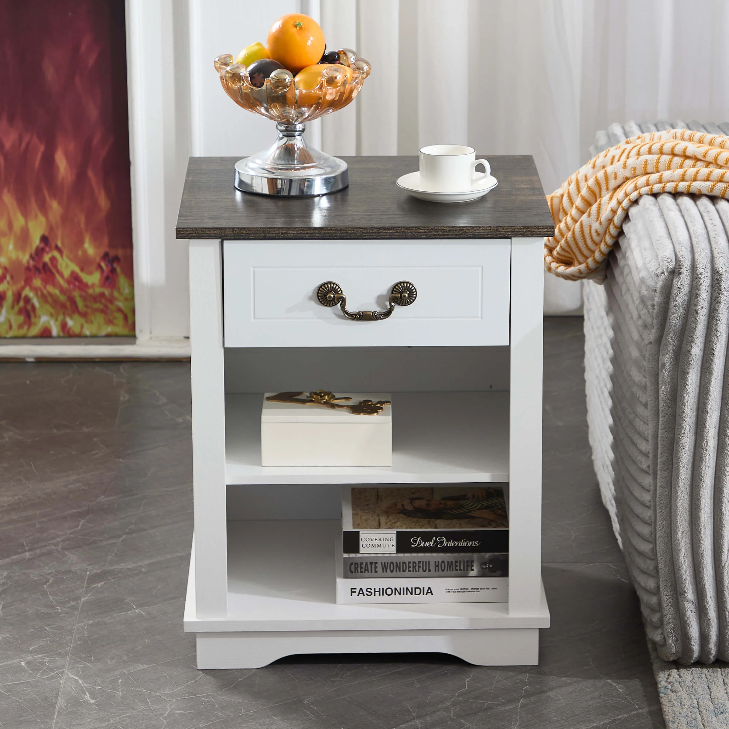 Farmhouse Nightstand with Drawer and Adjustable Shelf - XX162CB - Image 10