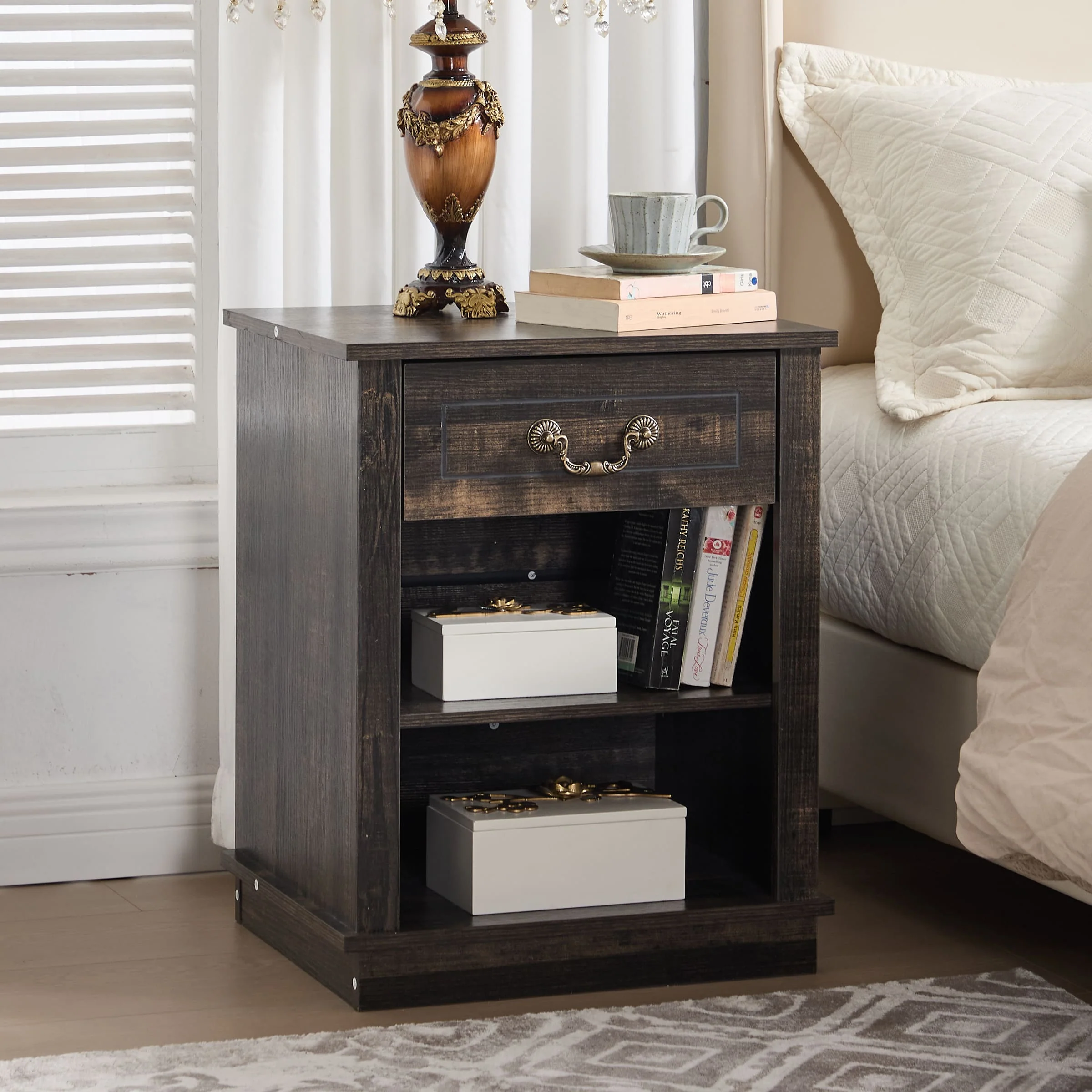 Farmhouse Nightstand with Drawer and Adjustable Shelf - XX162CB - Image 15