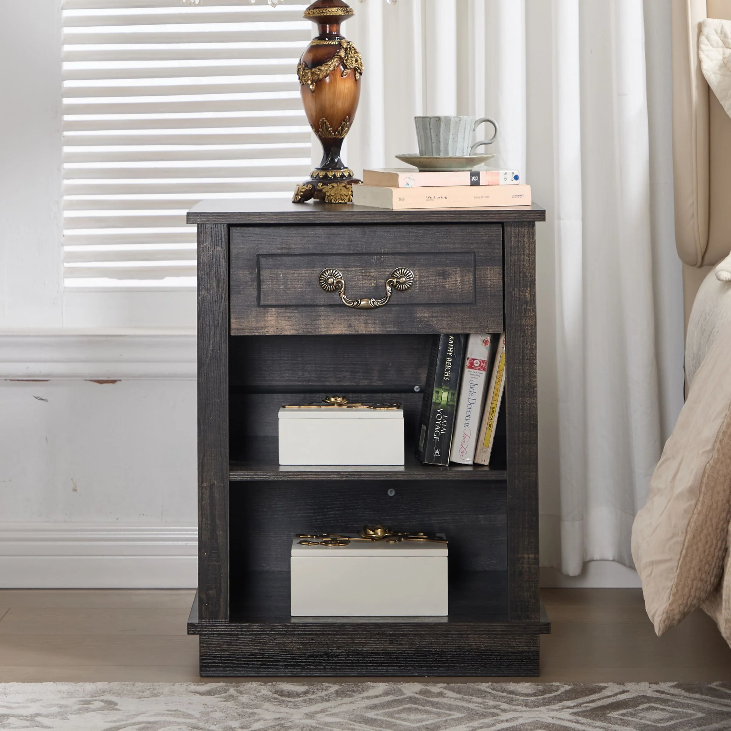 Farmhouse Nightstand with Drawer and Adjustable Shelf - XX162CB - Image 16