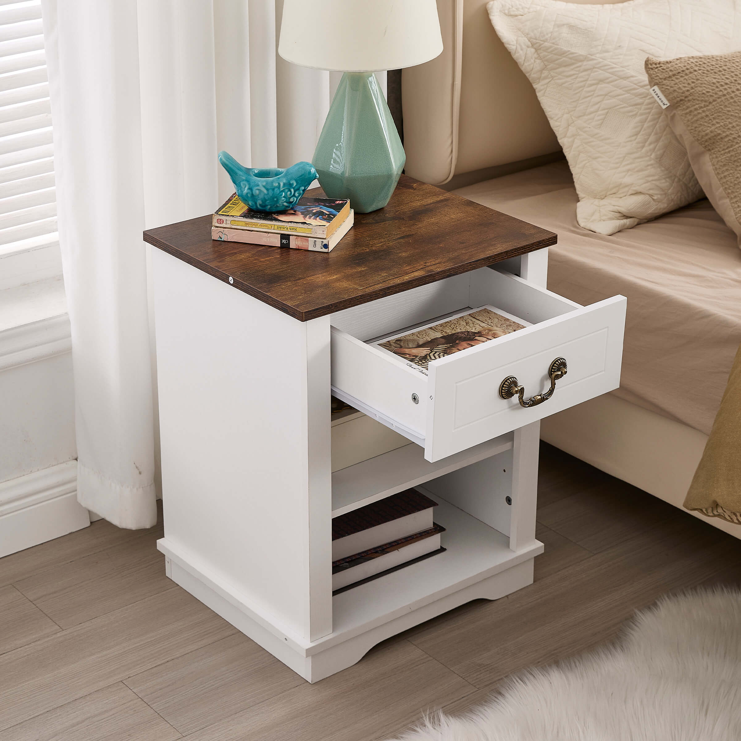 Farmhouse Nightstand with Drawer and Adjustable Shelf - XX162CB - Image 3