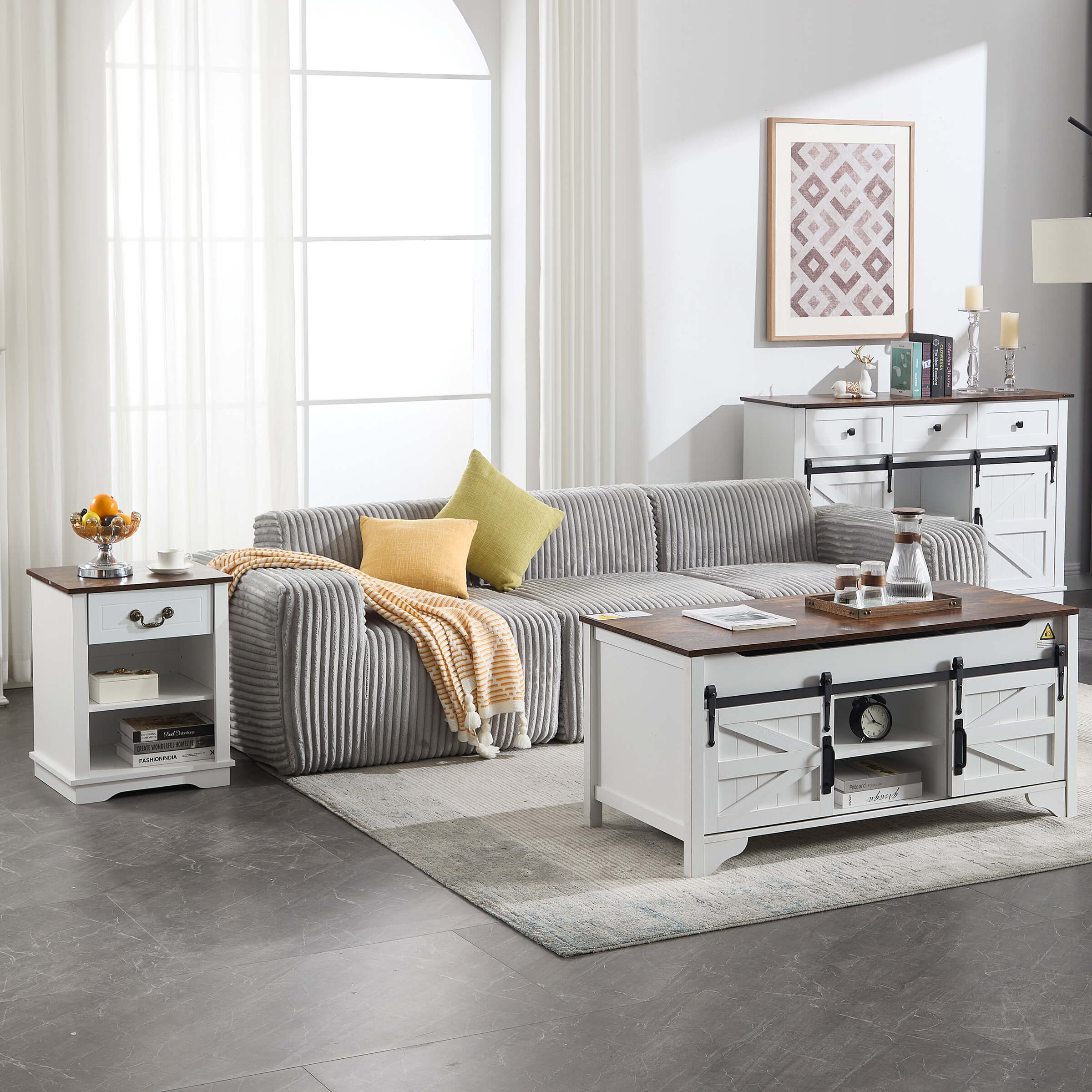 Farmhouse Nightstand with Drawer and Adjustable Shelf - XX162CB - Image 4