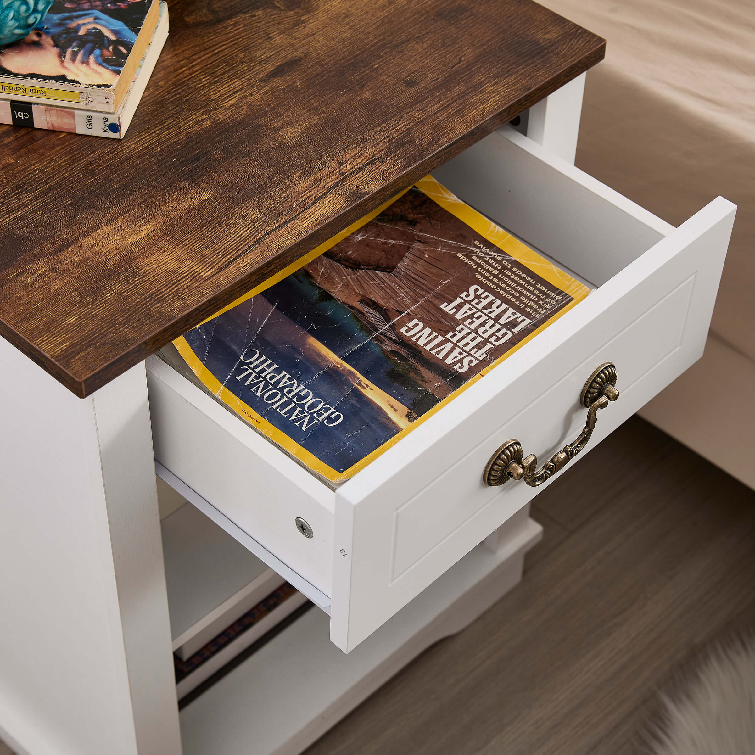 Farmhouse Nightstand with Drawer and Adjustable Shelf - XX162CB - Image 7