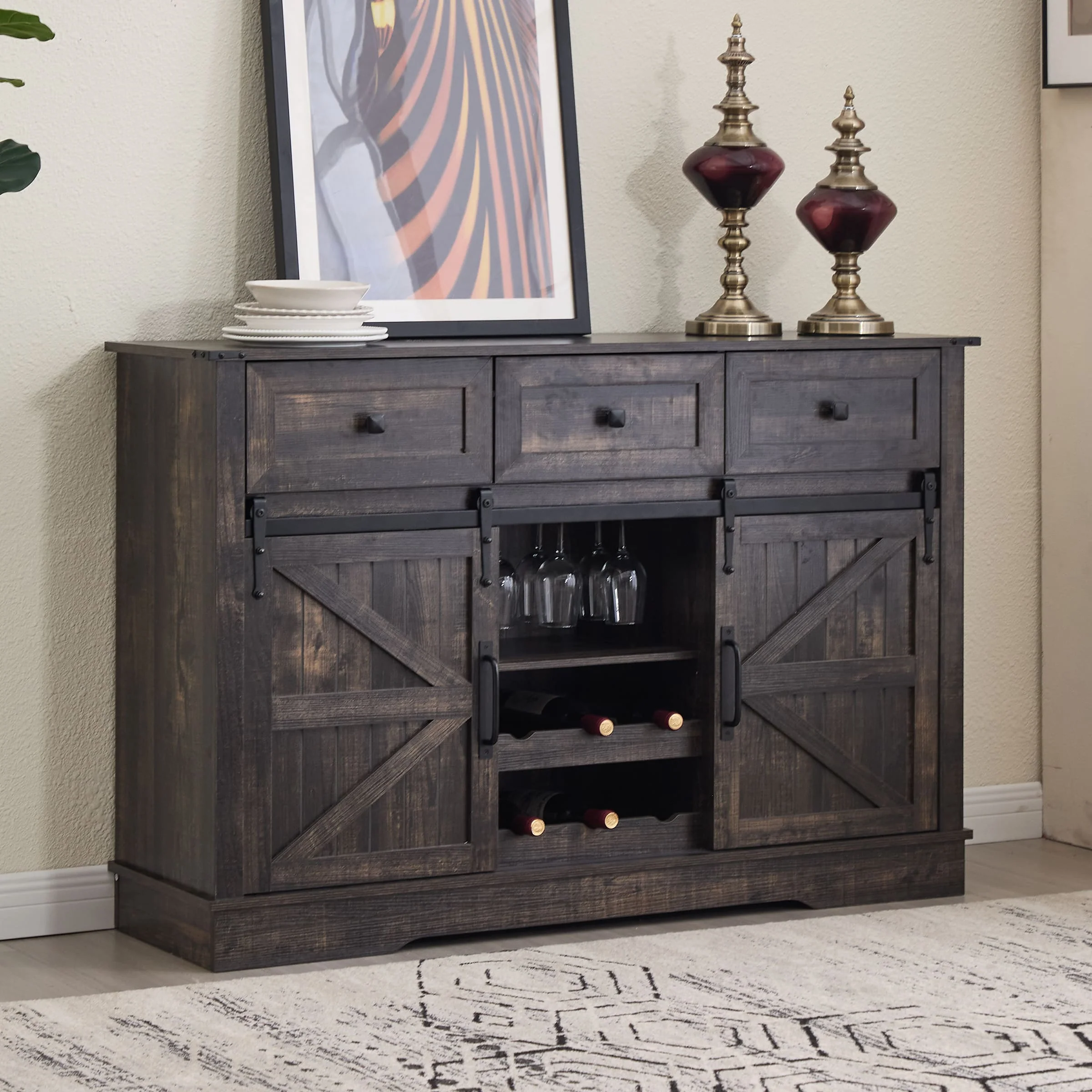 54"L Sideboard with Wine Rack and Storage Buffet Cabinet - XX157CB - Image 16