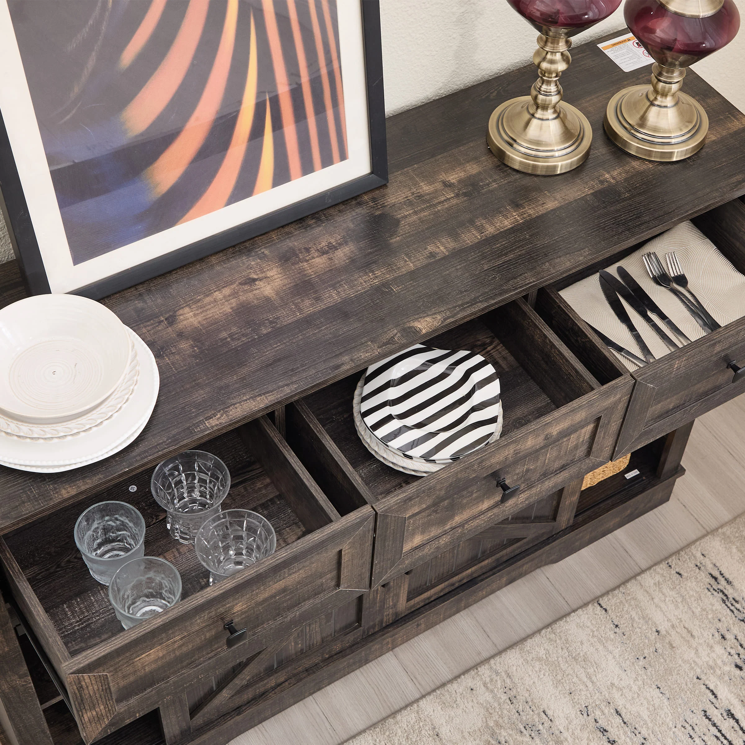 54"L Sideboard with Wine Rack and Storage Buffet Cabinet - XX157CB - Image 18