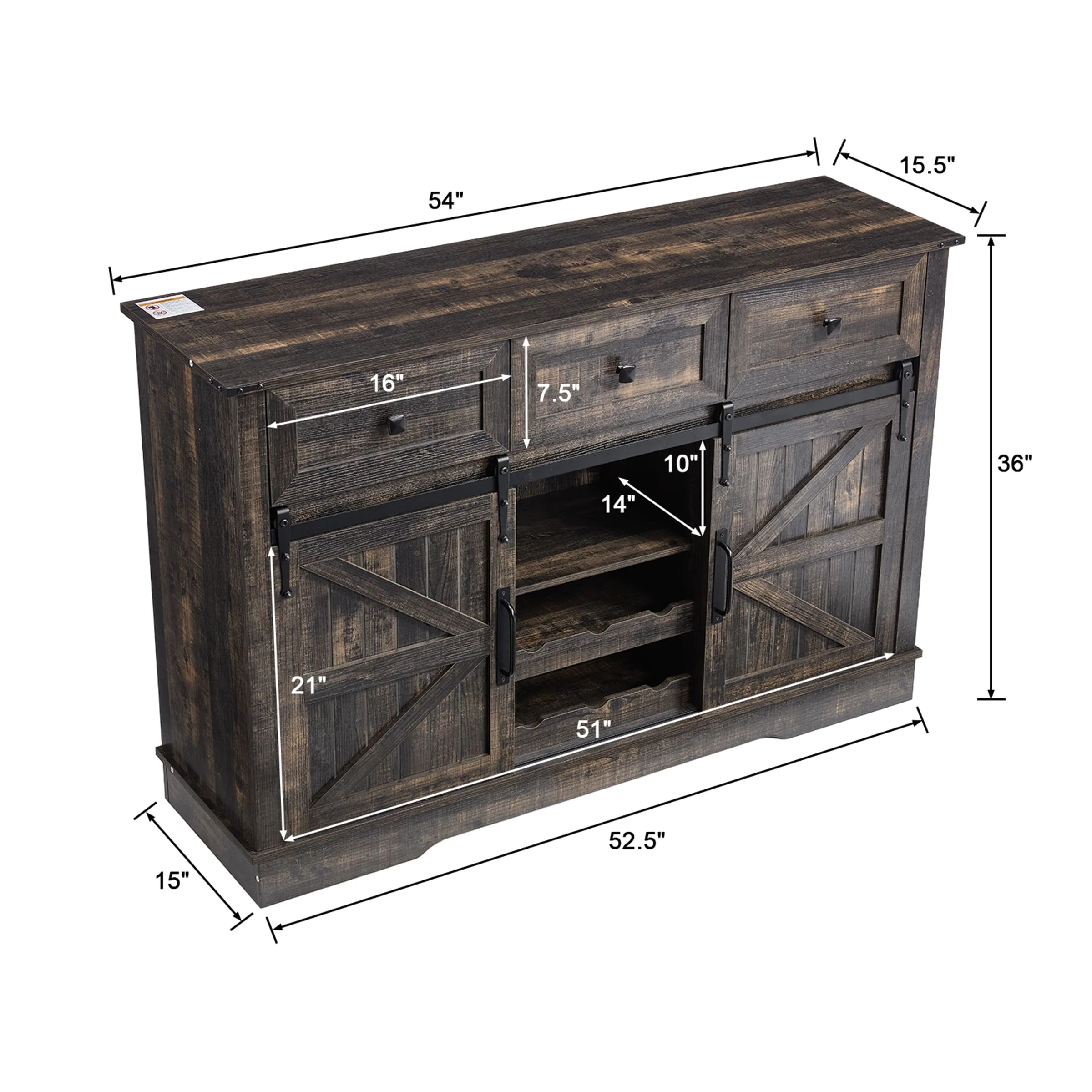 54"L Sideboard with Wine Rack and Storage Buffet Cabinet - XX157CB - Image 22