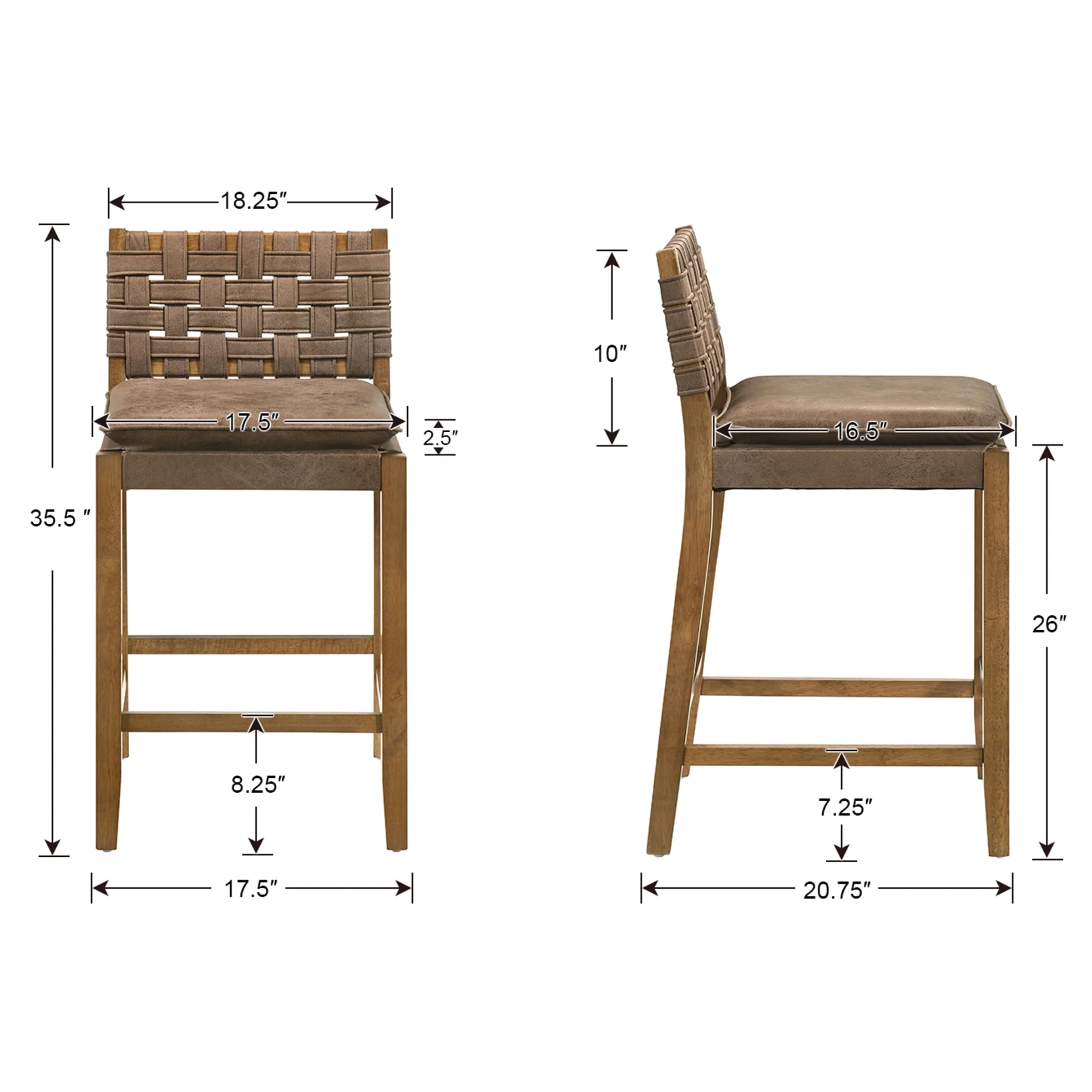 Mid Century Leather Rattan Bar Stools Set of 2 - 50080CS - Image 9
