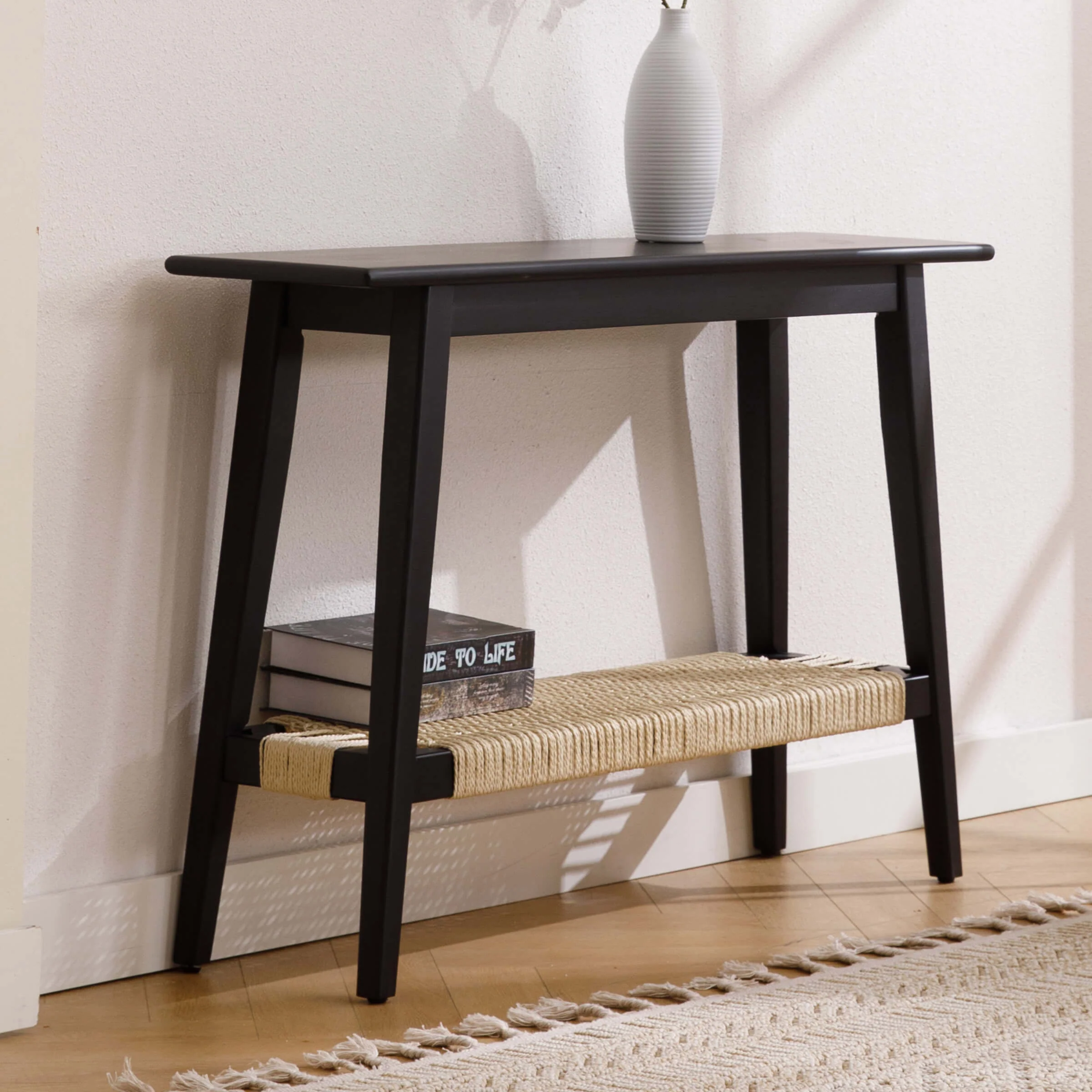 Natural Entryway Table with Rattan Storage Shelf - 22162ET - Image 10