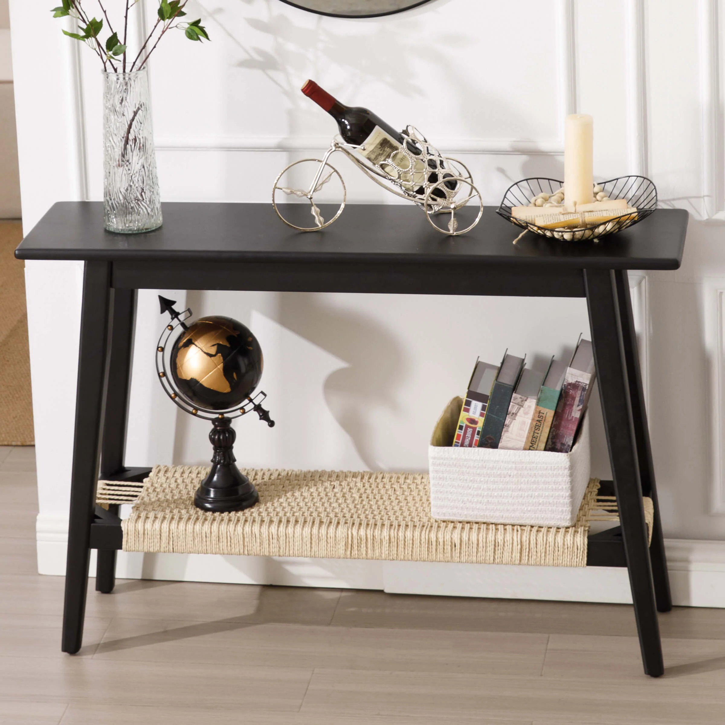Natural Entryway Table with Rattan Storage Shelf - 22162ET - Image 11