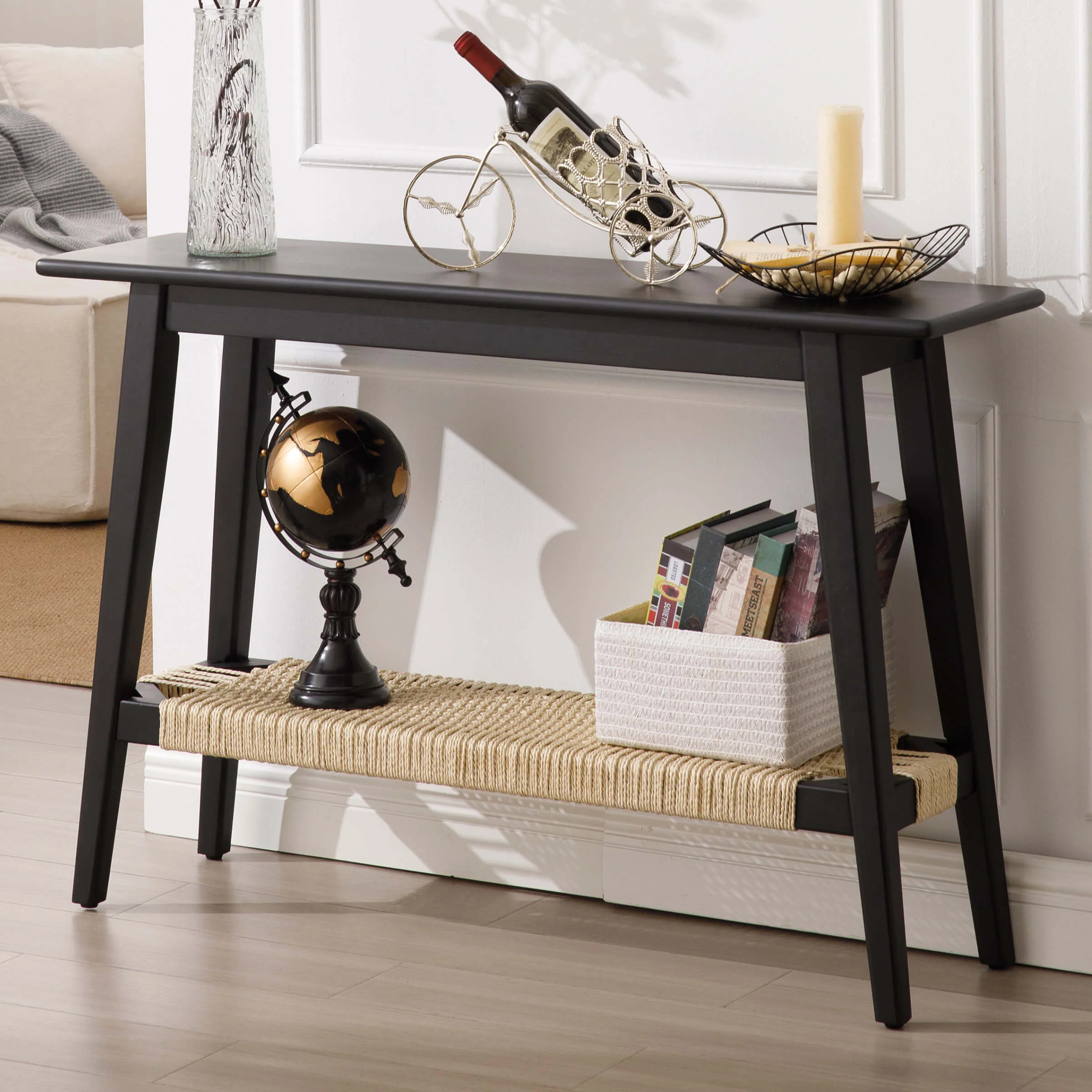 Natural Entryway Table with Rattan Storage Shelf - 22162ET - Image 15