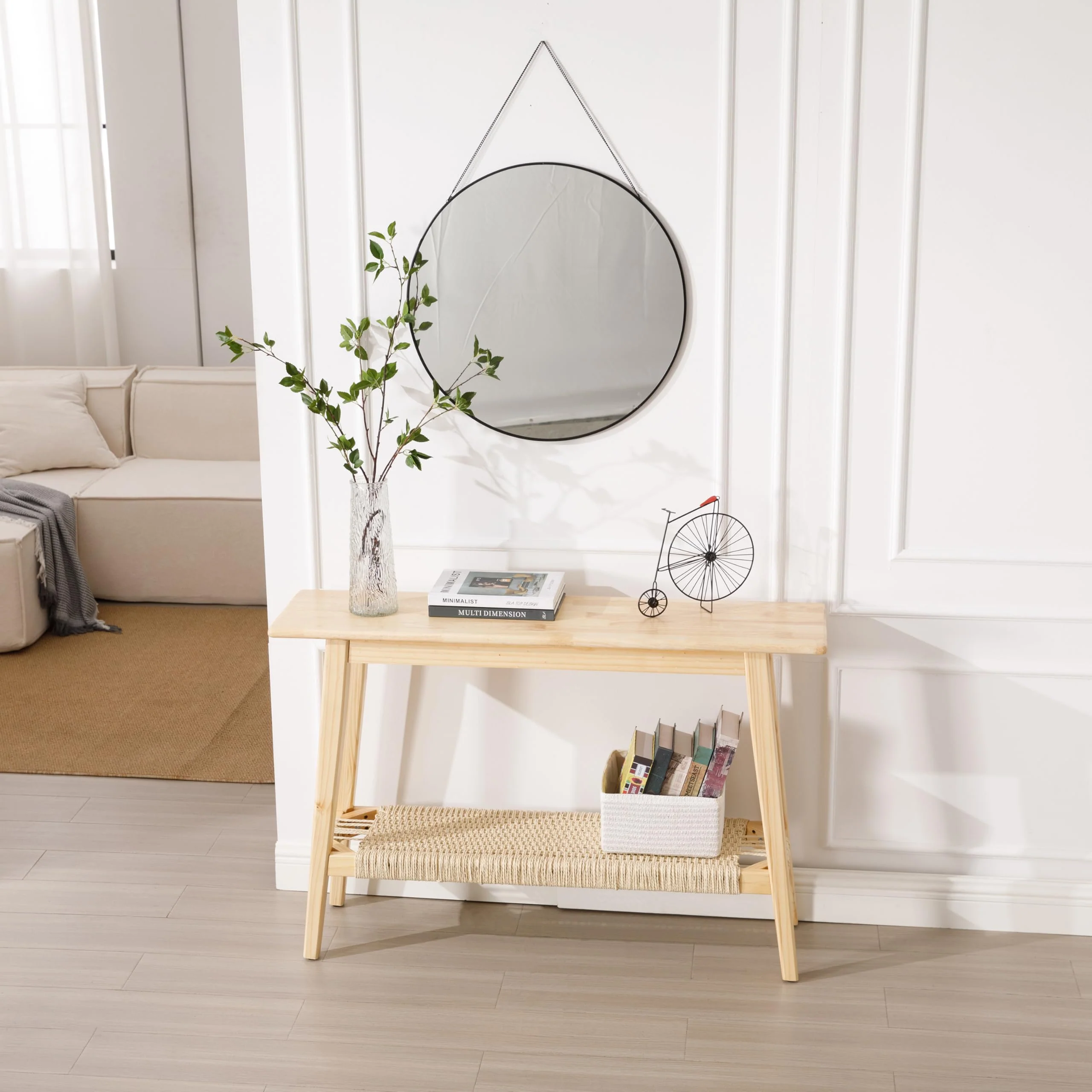 Natural Entryway Table with Rattan Storage Shelf - 22162ET - Image 3