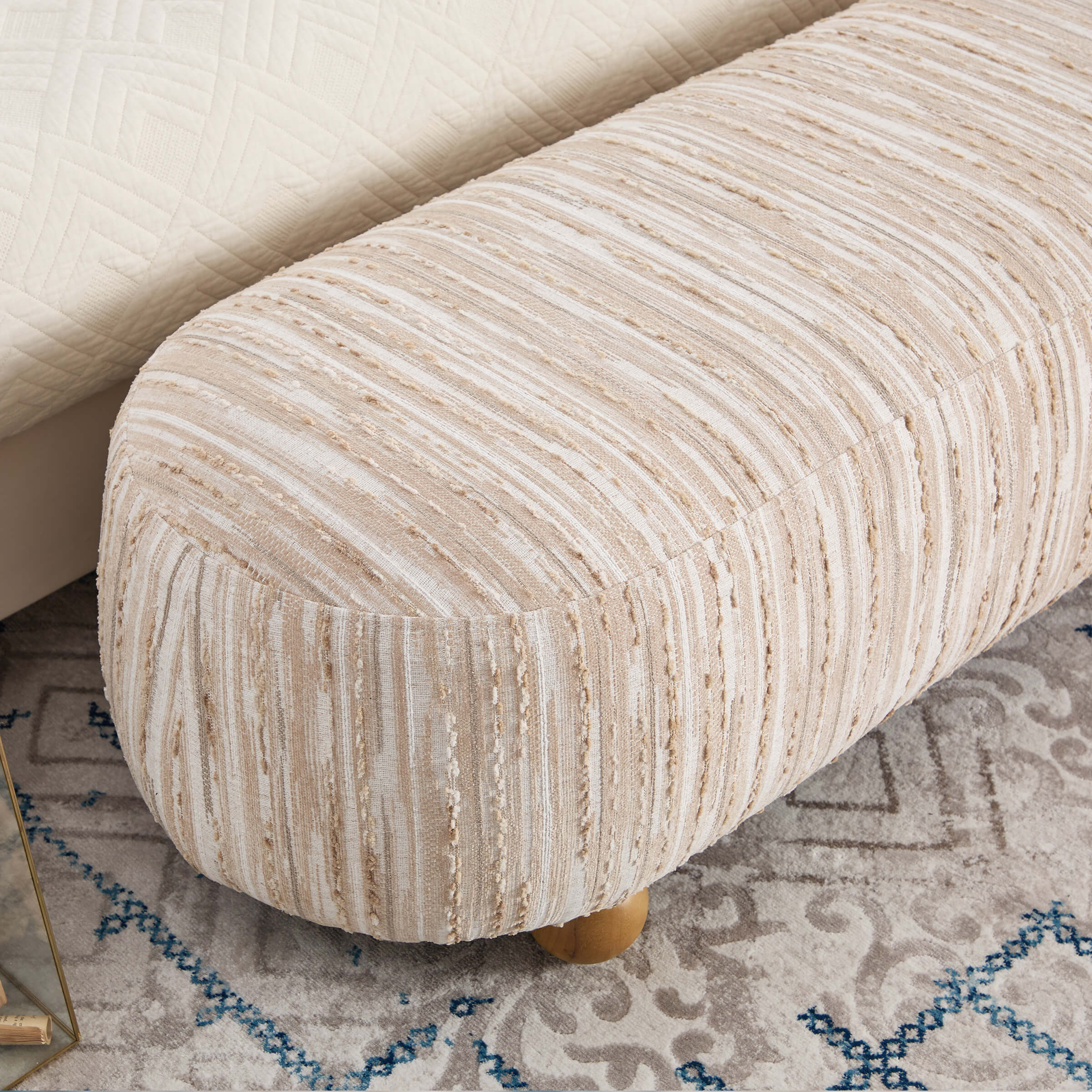 Ottoman Bench with Round Solid Wood Legs-2685BH - Image 10
