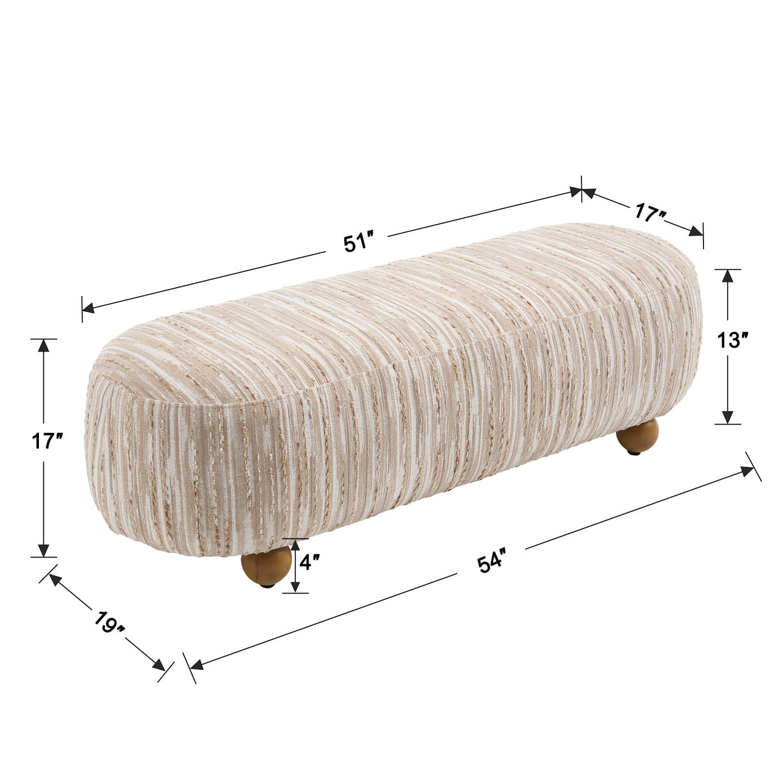 Ottoman Bench with Round Solid Wood Legs-2685BH - Image 12