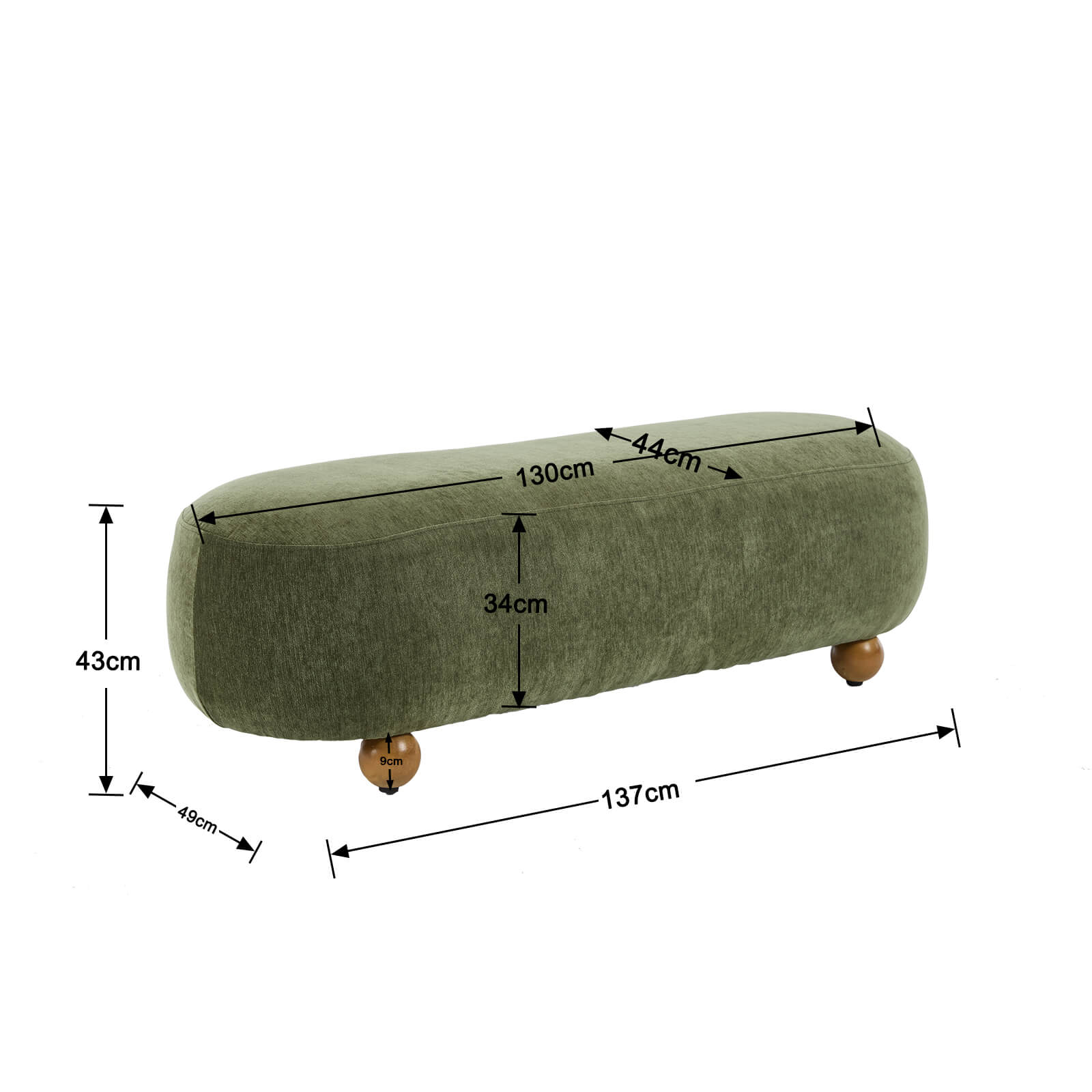 Ottoman Bench with Round Solid Wood Legs-2685BH - Image 4