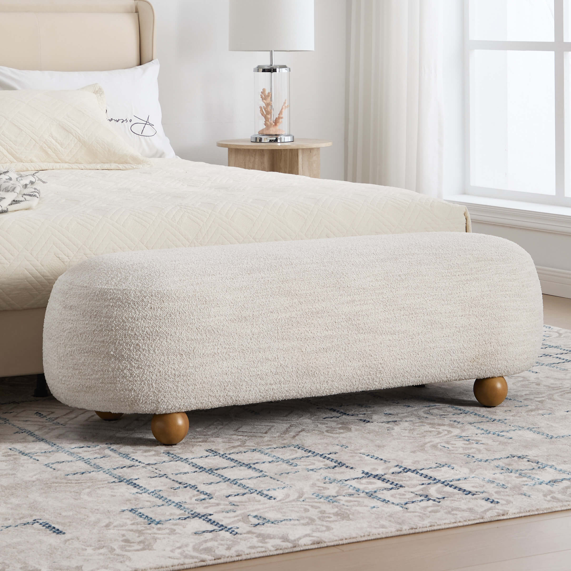 Ottoman Bench with Round Solid Wood Legs-2685BH - Image 5