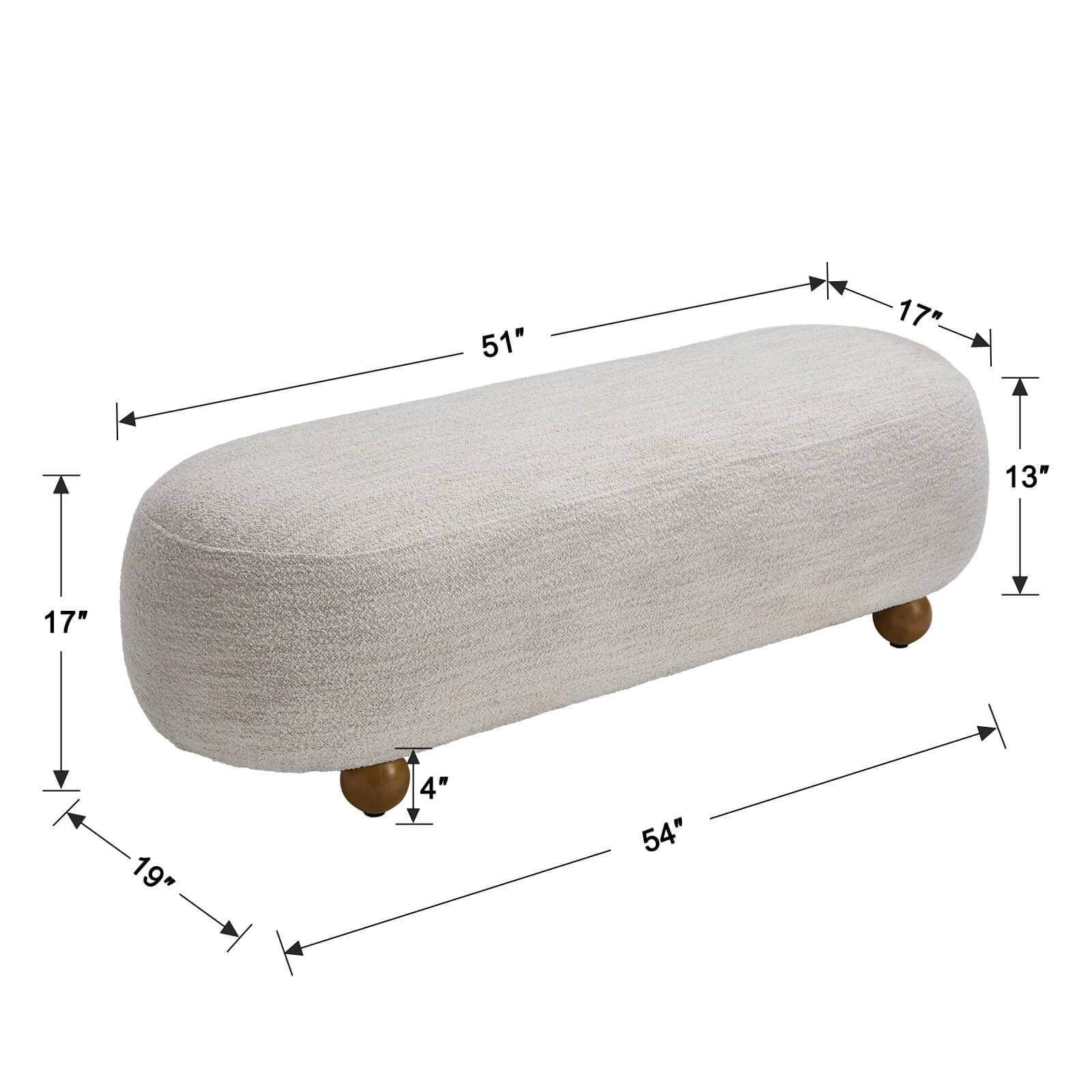Ottoman Bench with Round Solid Wood Legs-2685BH - Image 8