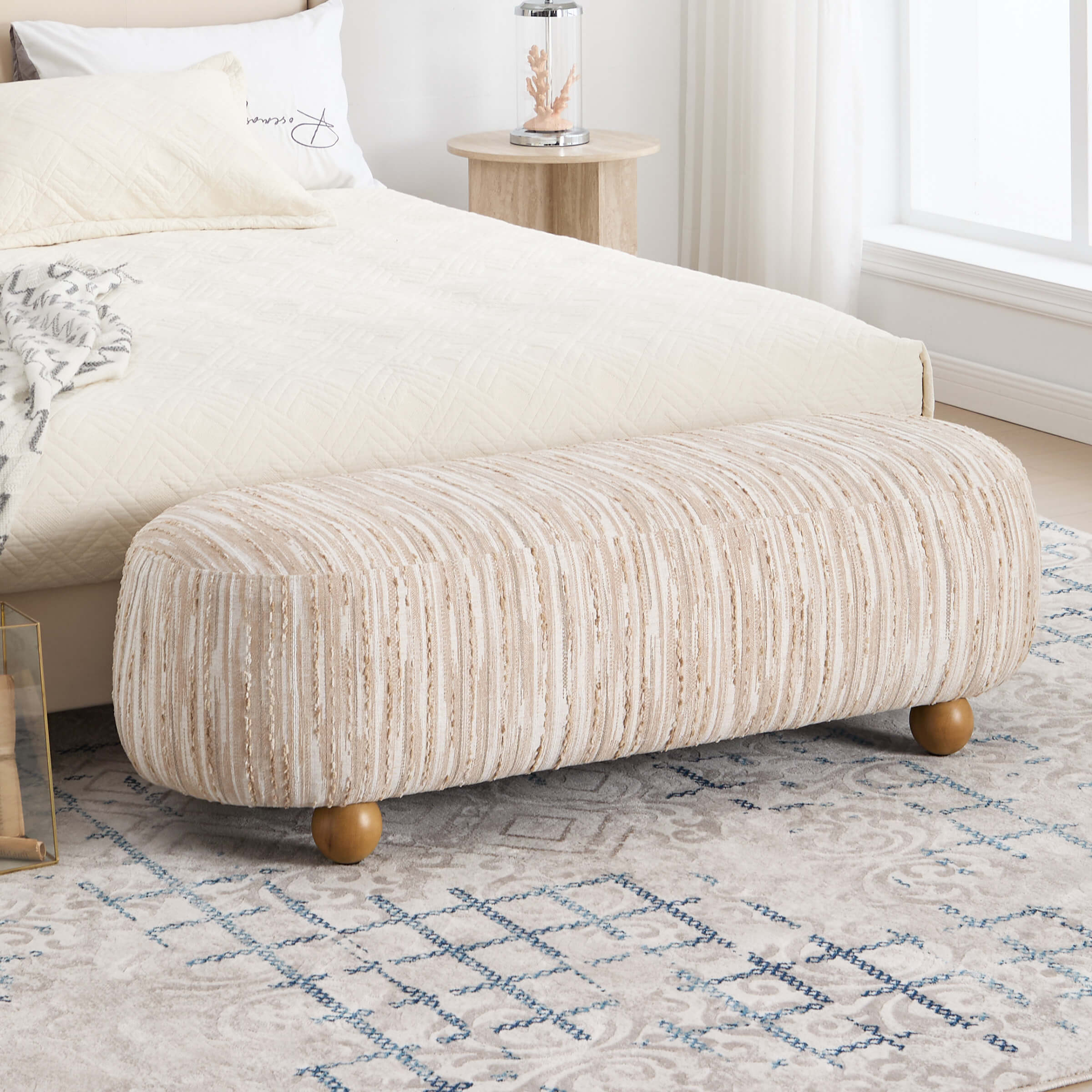 Ottoman Bench with Round Solid Wood Legs-2685BH - Image 9