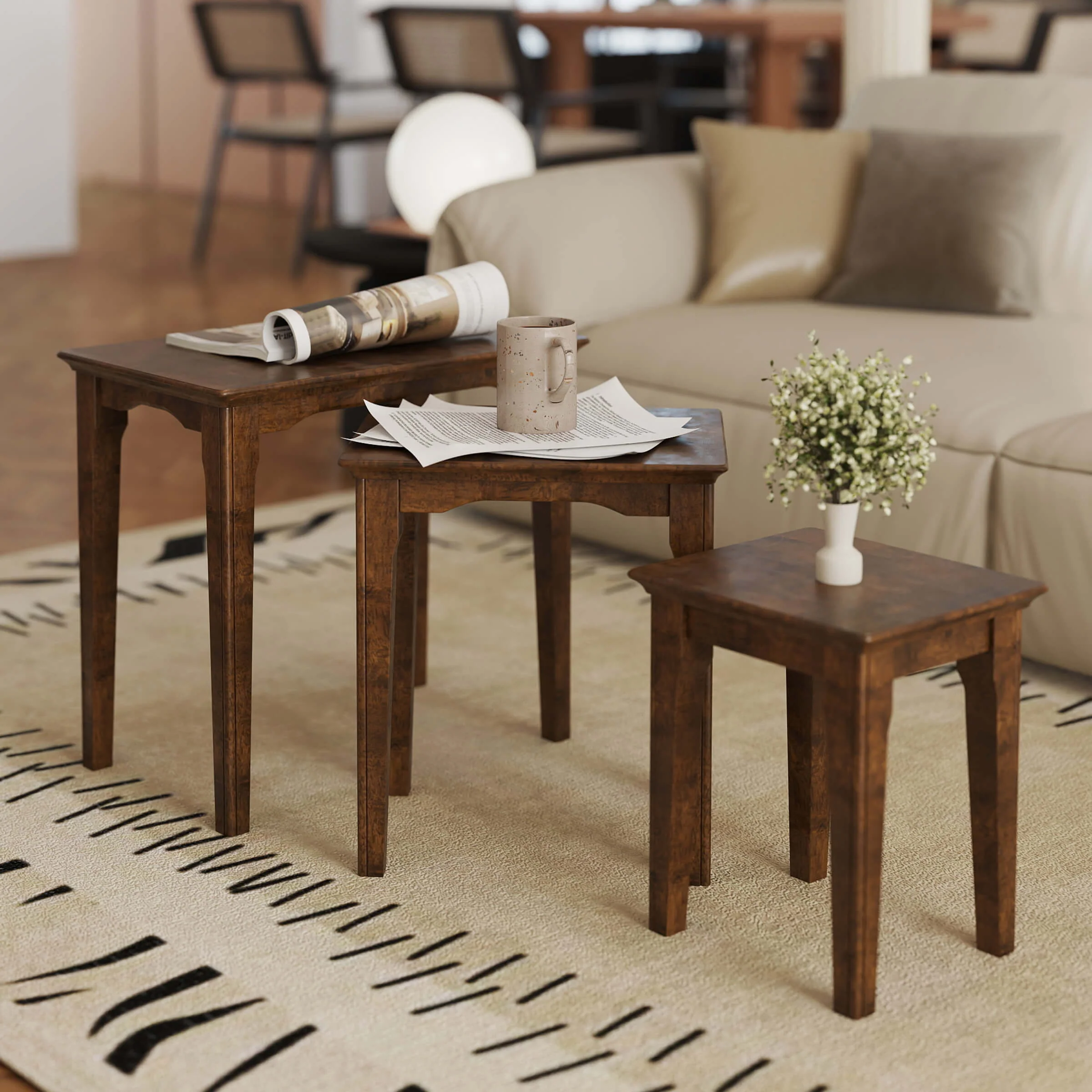 Solid Wood Rectangular Nesting Side Coffee Tables Set of 3 - 0002ST - Image 13