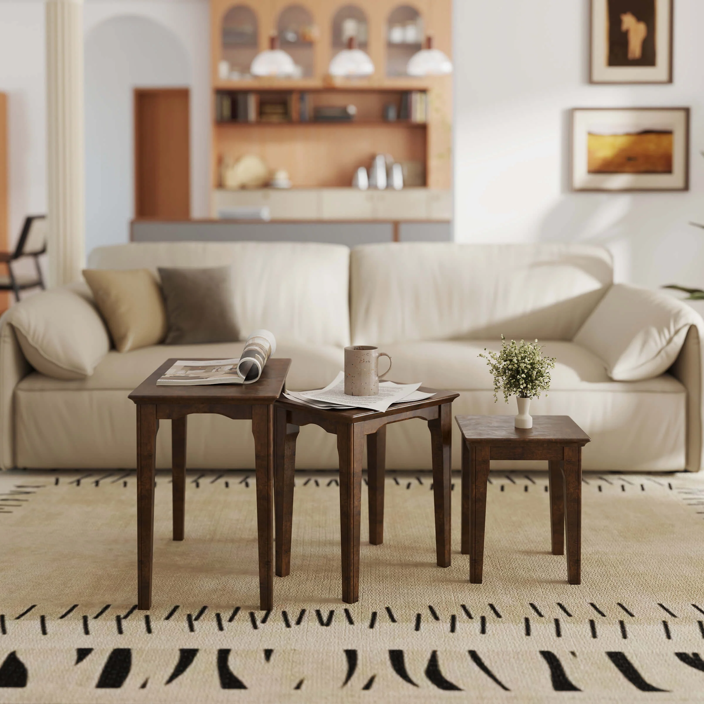 Solid Wood Rectangular Nesting Side Coffee Tables Set of 3 - 0002ST - Image 14