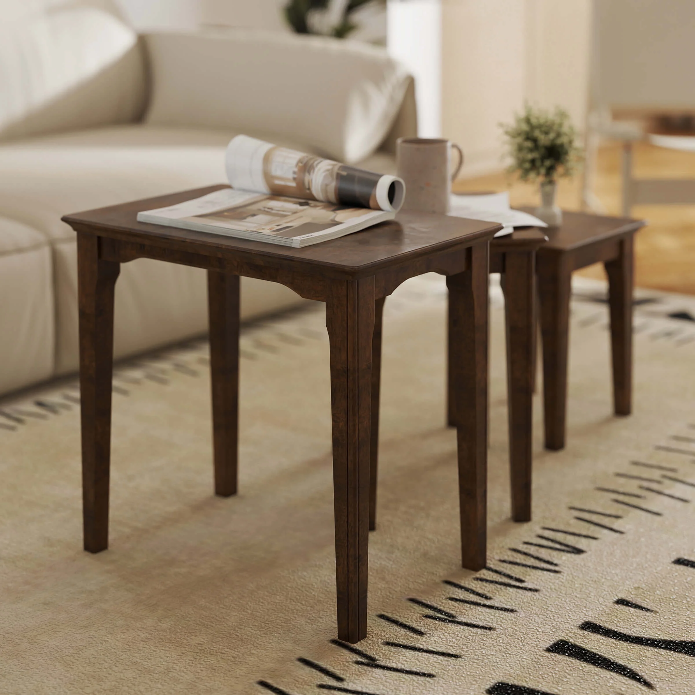 Solid Wood Rectangular Nesting Side Coffee Tables Set of 3 - 0002ST - Image 15