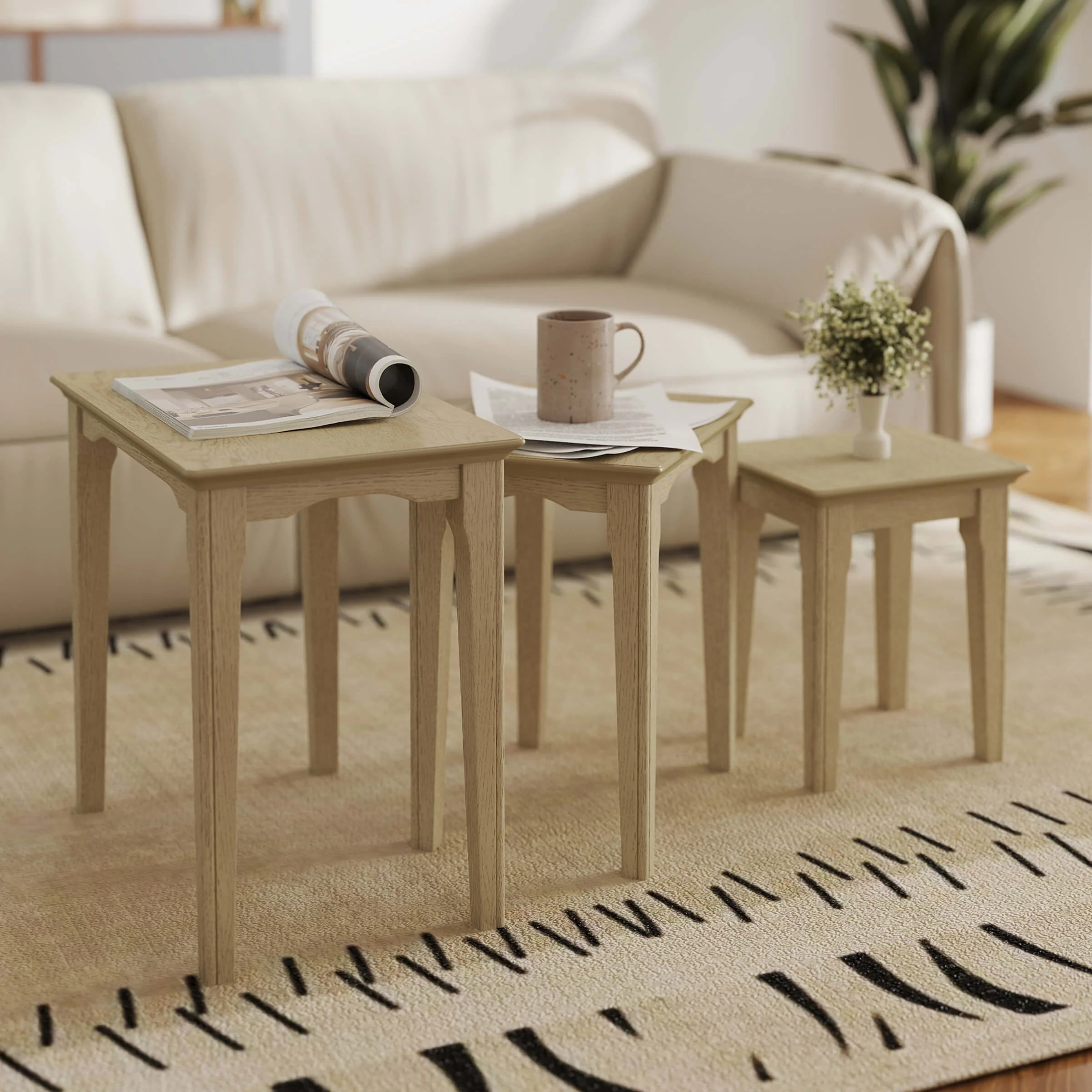 Solid Wood Rectangular Nesting Side Coffee Tables Set of 3 - 0002ST - Image 3