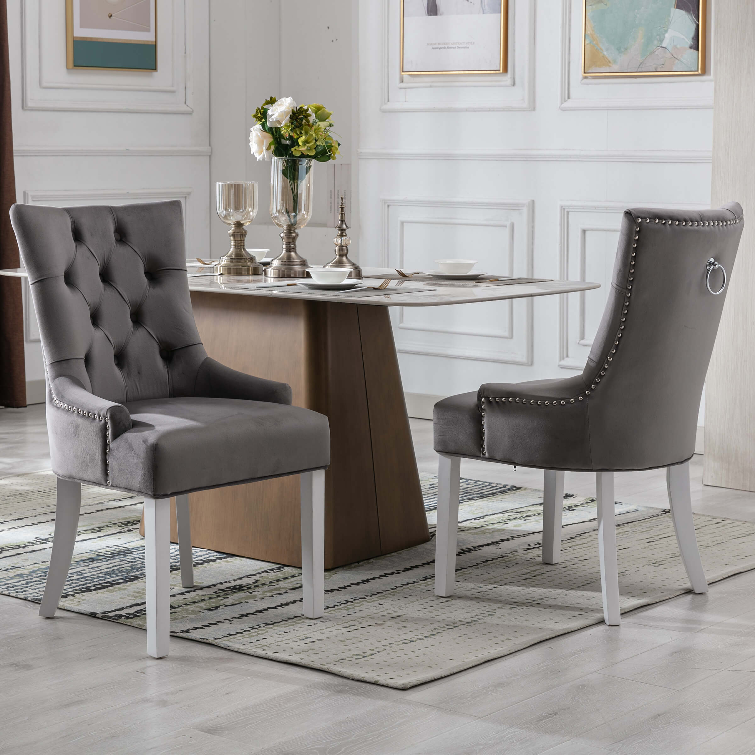 Tufted Velvet Kitchen Chairs Set of 2 - 8338DC - Image 10