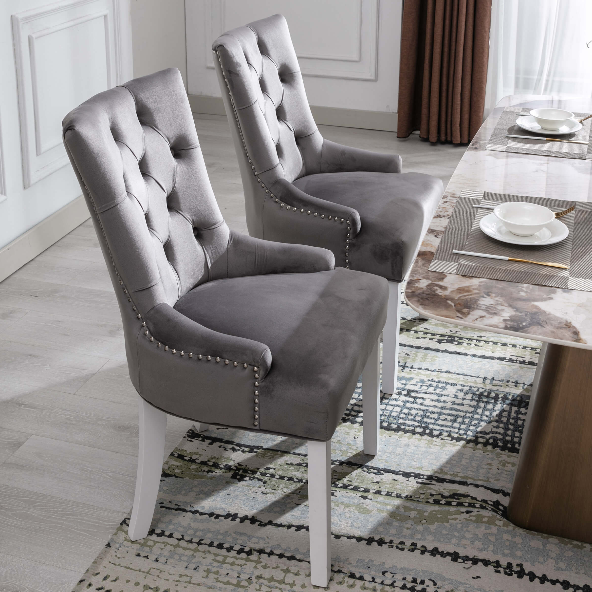 Tufted Velvet Kitchen Chairs Set of 2 - 8338DC - Image 11