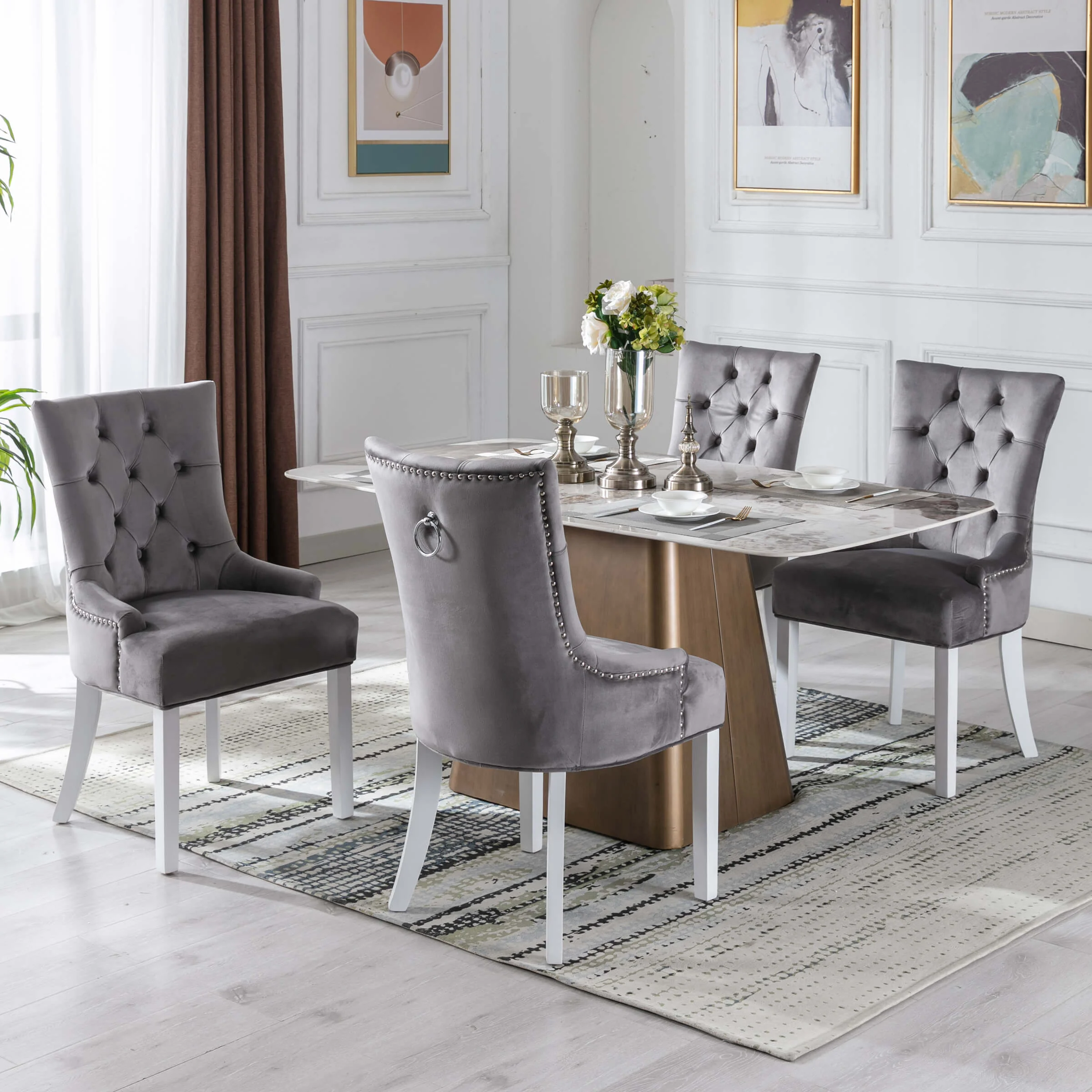 Tufted Velvet Kitchen Chairs Set of 2 - 8338DC - Image 12