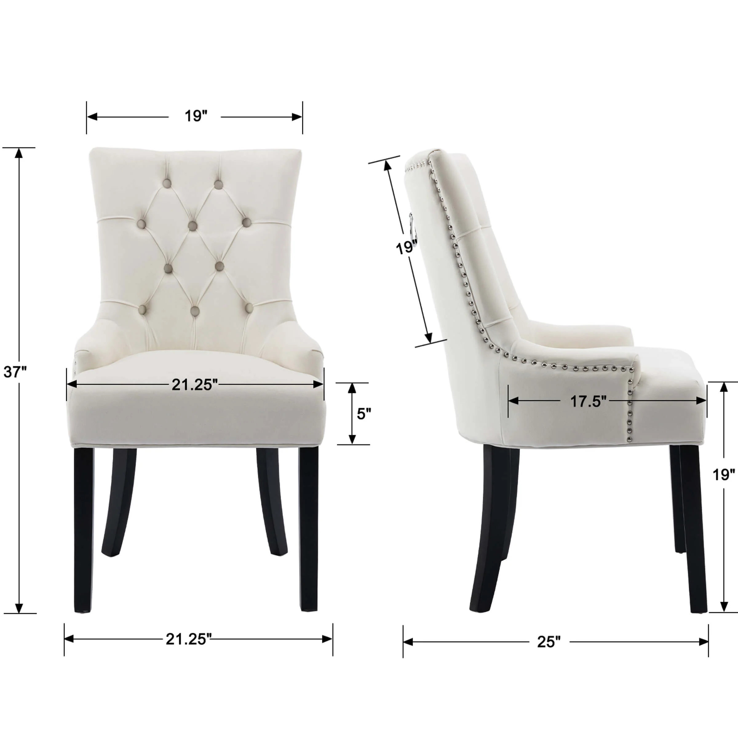 Tufted Velvet Kitchen Chairs Set of 2 - 8338DC - Image 9