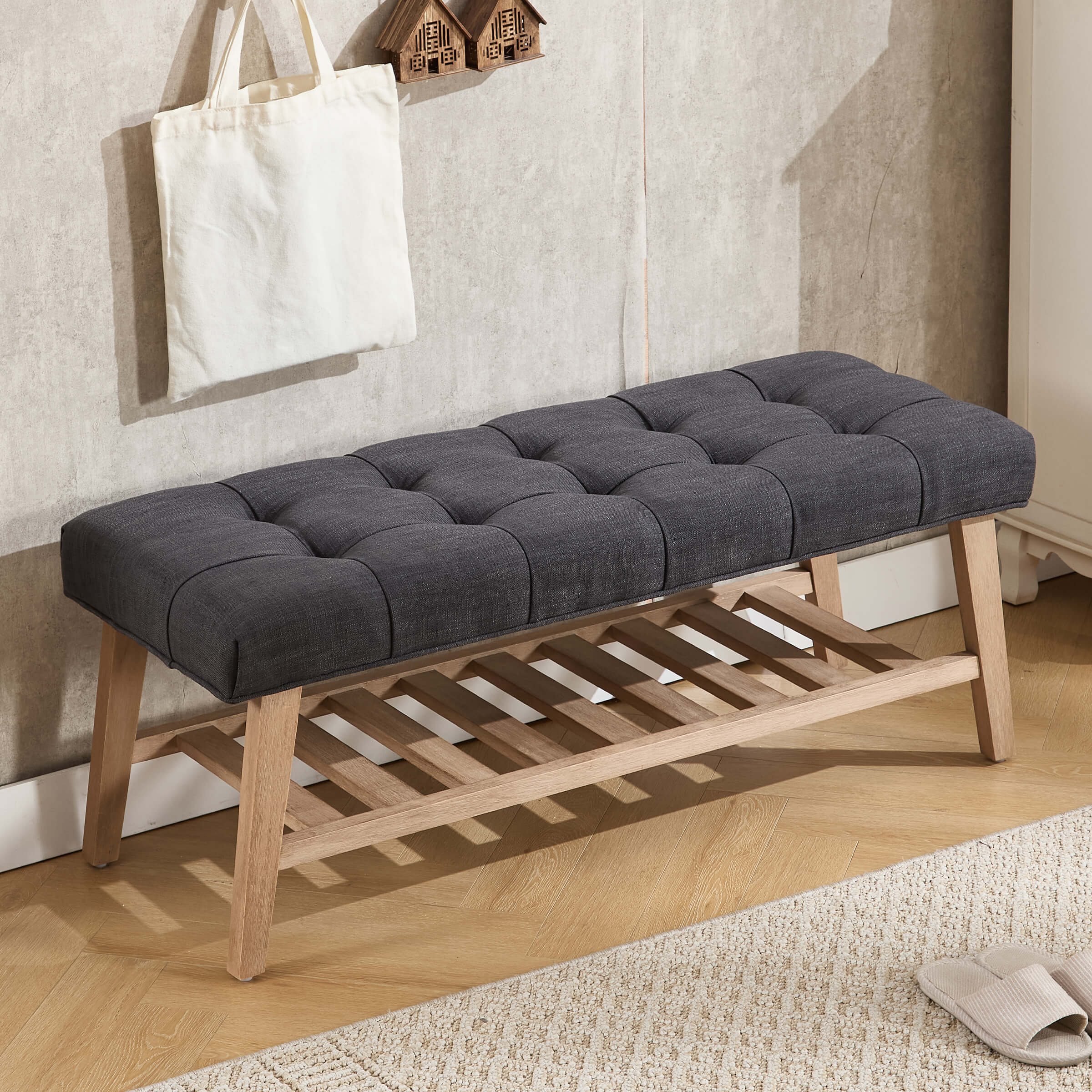 Tufted Upholstered Entryway Shoe Storage Bench - 2068BH - Image 16