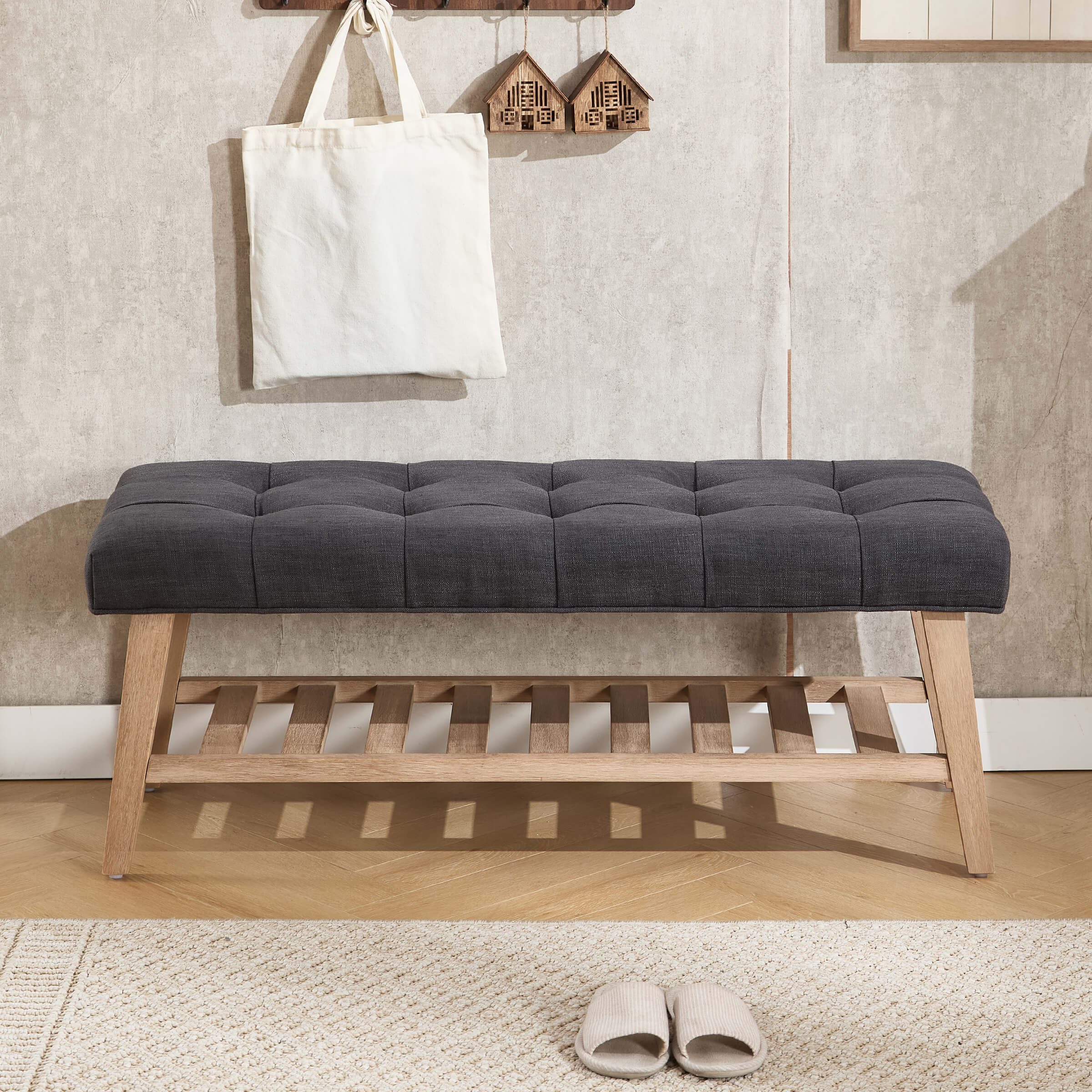 Tufted Upholstered Entryway Shoe Storage Bench - 2068BH - Image 17