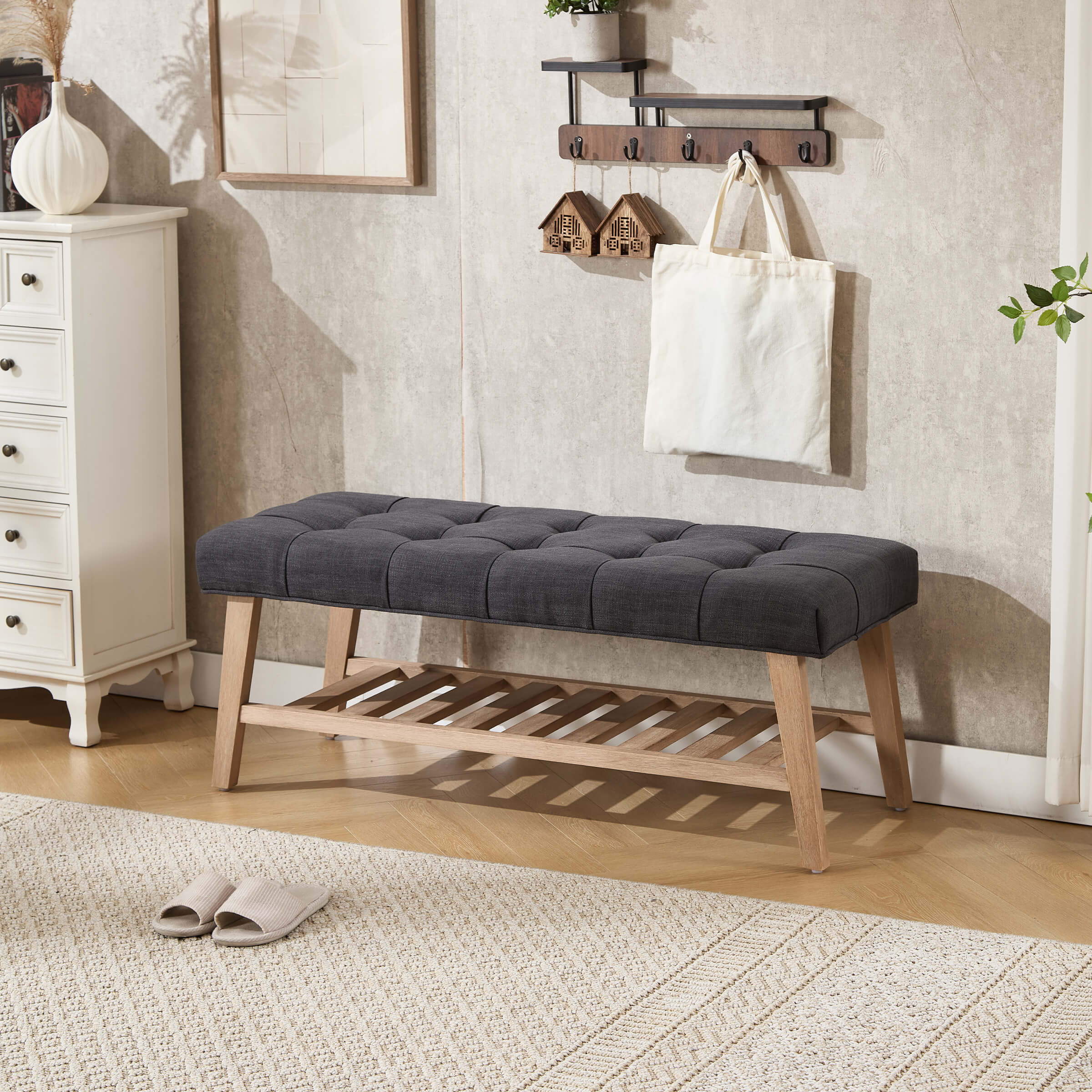 Tufted Upholstered Entryway Shoe Storage Bench - 2068BH - Image 18