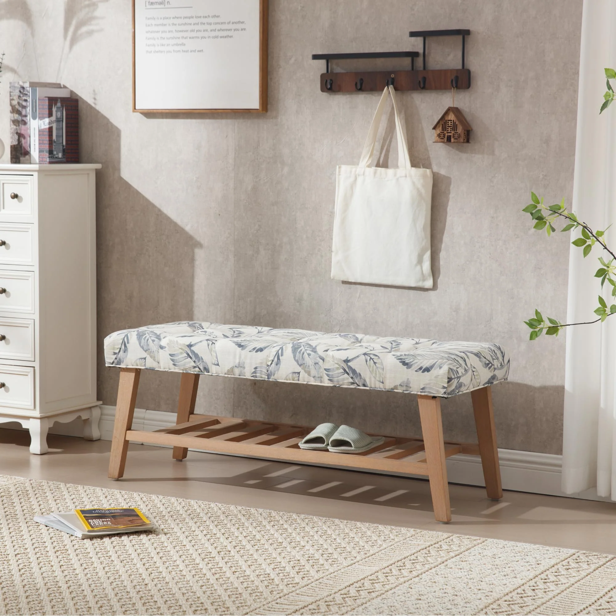 Tufted Upholstered Entryway Shoe Storage Bench - 2068BH - Image 3