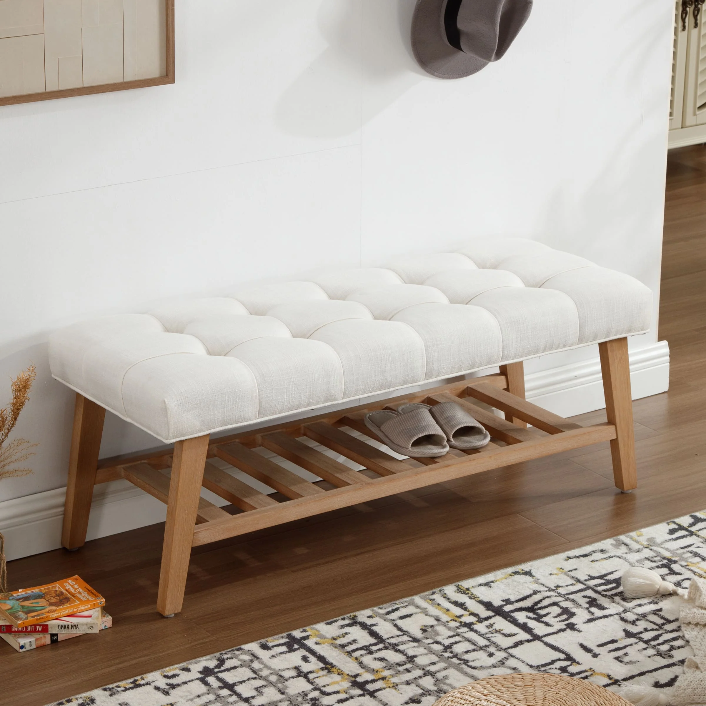 Tufted Upholstered Entryway Shoe Storage Bench - 2068BH - Image 9