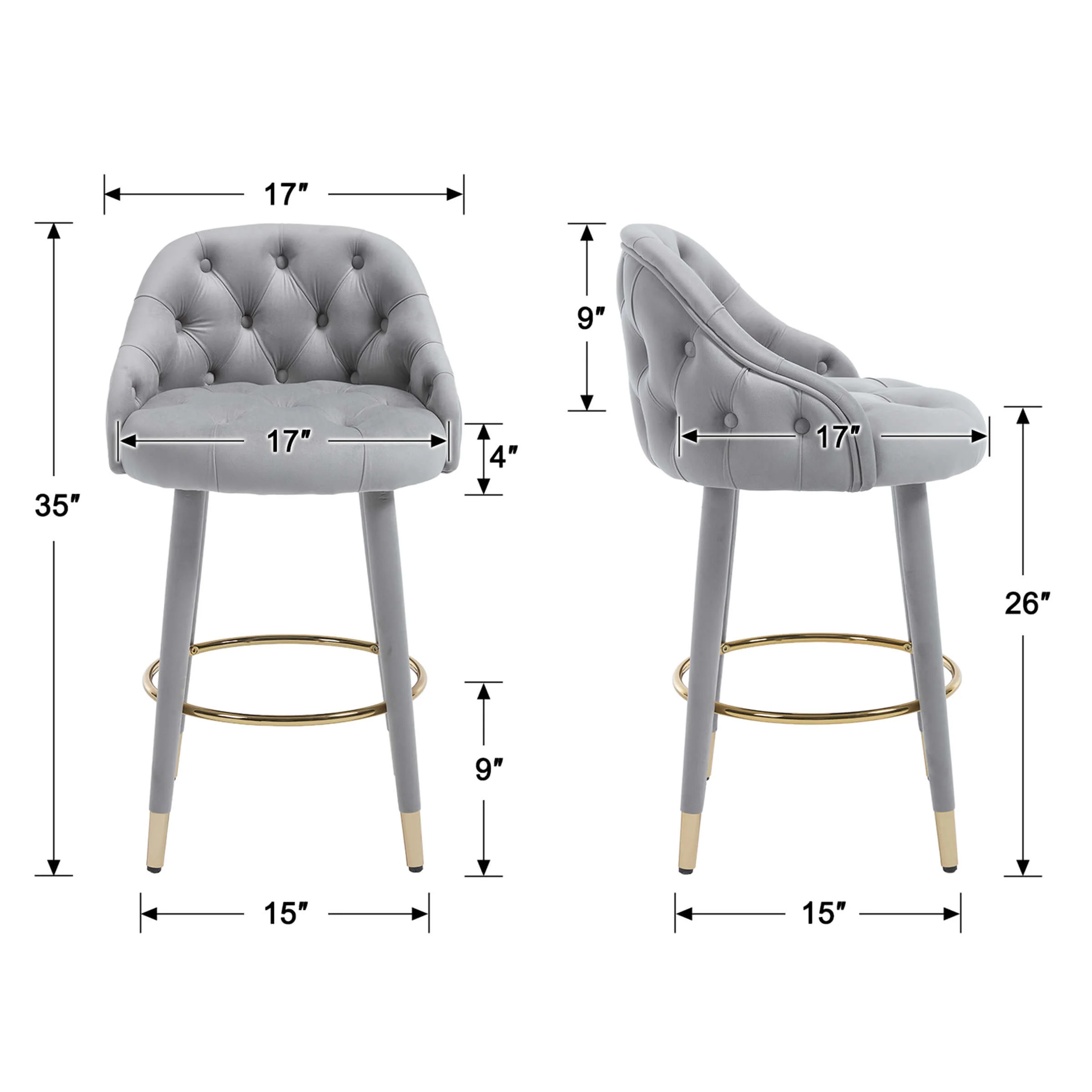 Velvet Counter Height Bar Stool with Oak Wood Legs - 2429CS - Image 14