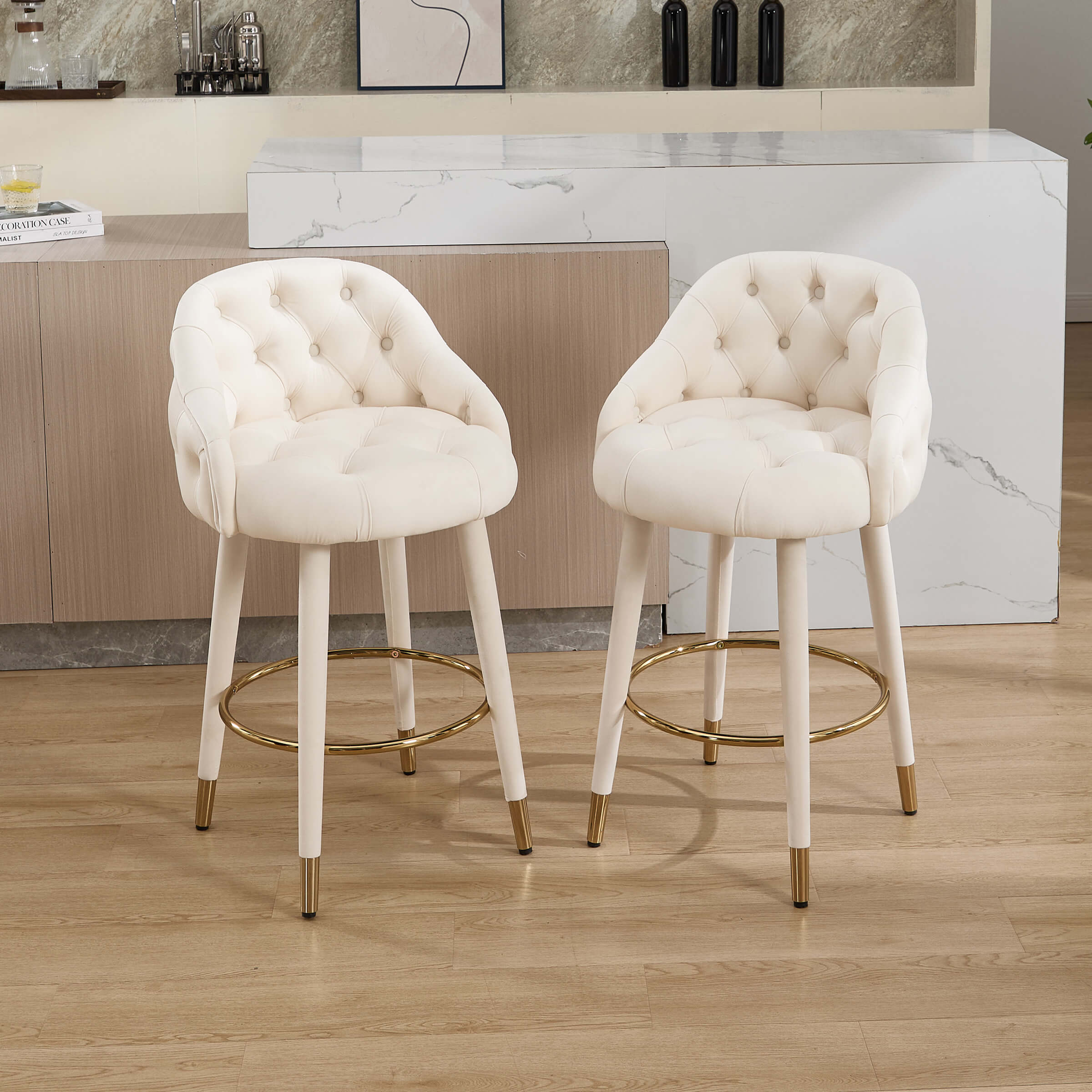 Velvet Counter Height Bar Stool with Oak Wood Legs - 2429CS - Image 15