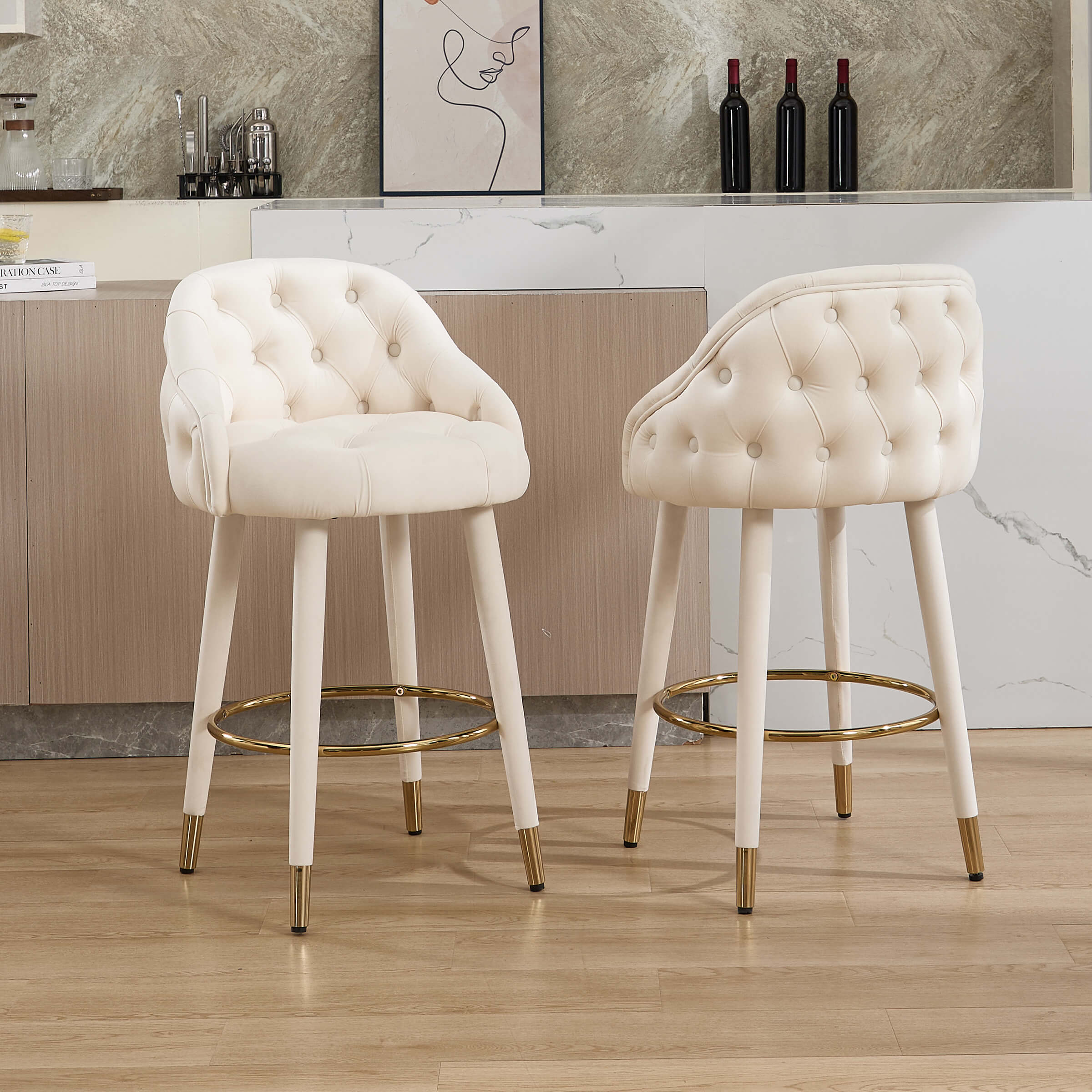 Velvet Counter Height Bar Stool with Oak Wood Legs - 2429CS - Image 16