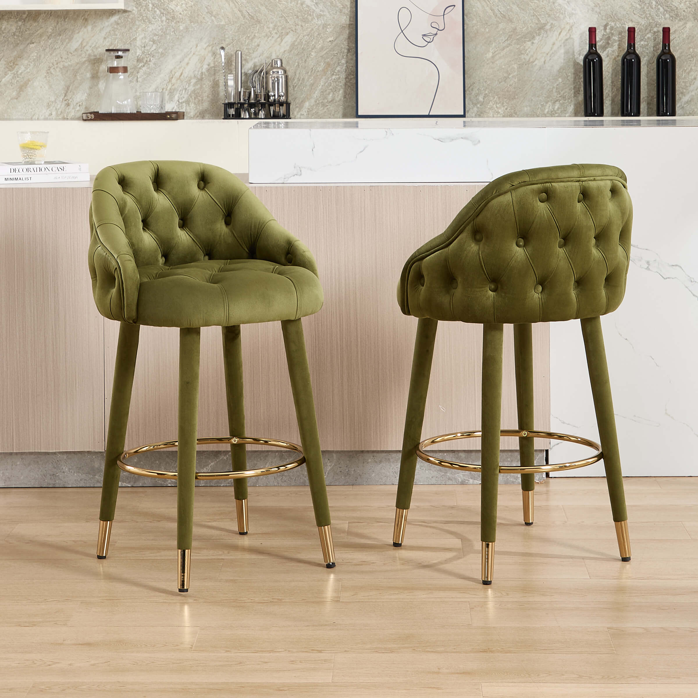 Velvet Counter Height Bar Stool with Oak Wood Legs - 2429CS - Image 2