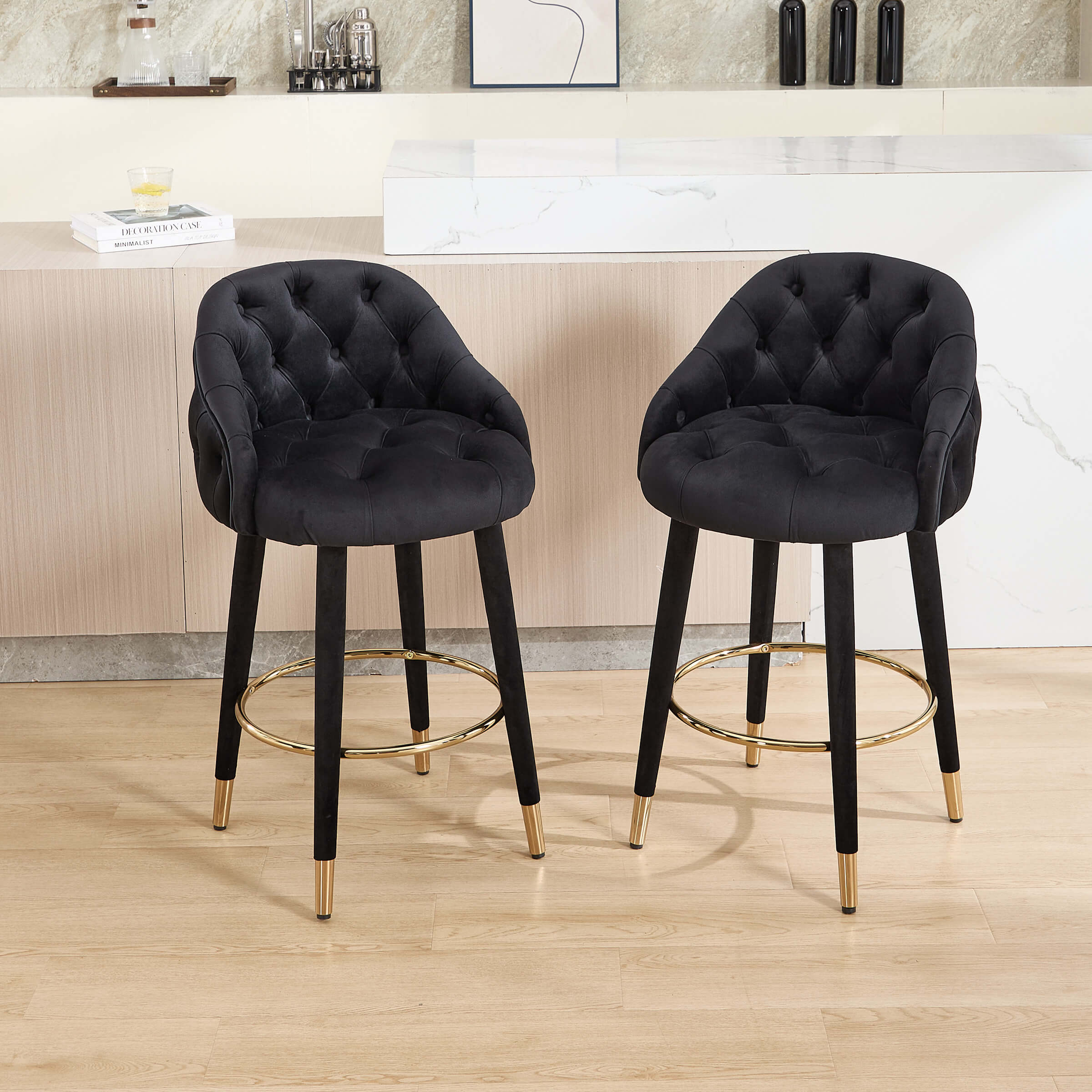 Velvet Counter Height Bar Stool with Oak Wood Legs - 2429CS - Image 22